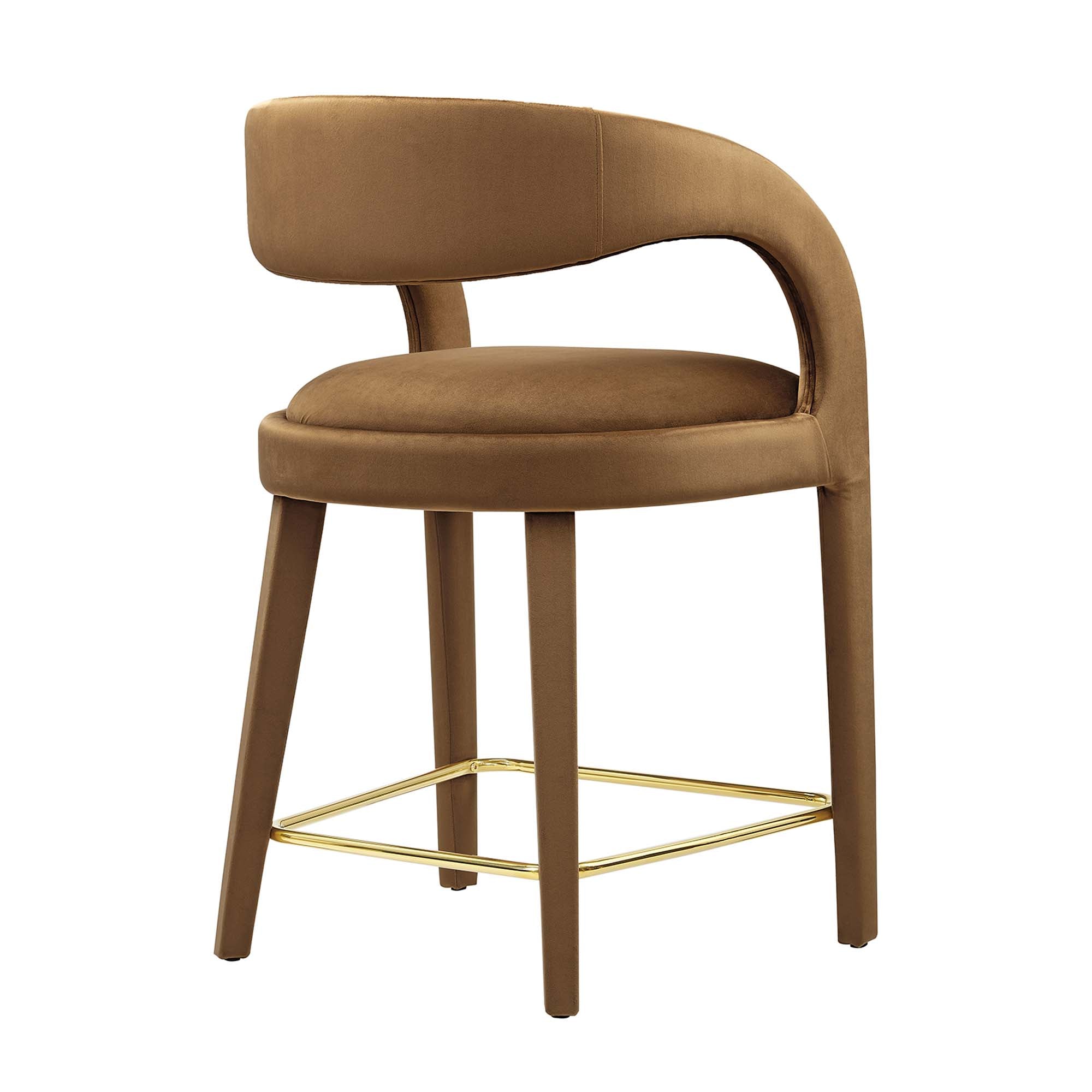 Pinnacle Performance Velvet Counter Stool Set of 2, Brown Gold
