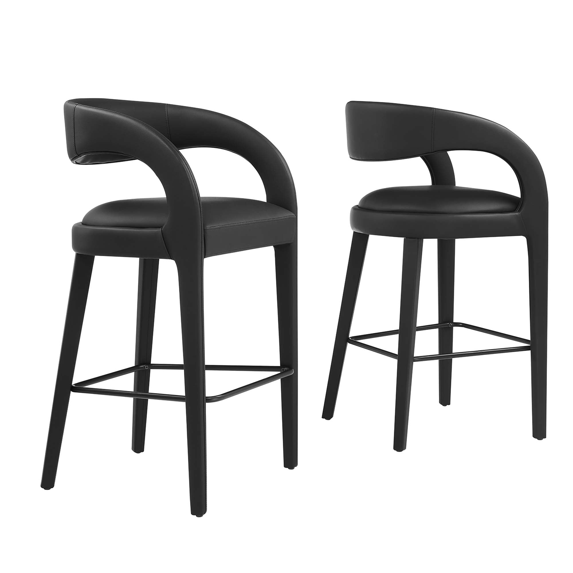 Pinnacle Vegan Leather Bar Stool Set of 2, Black Black