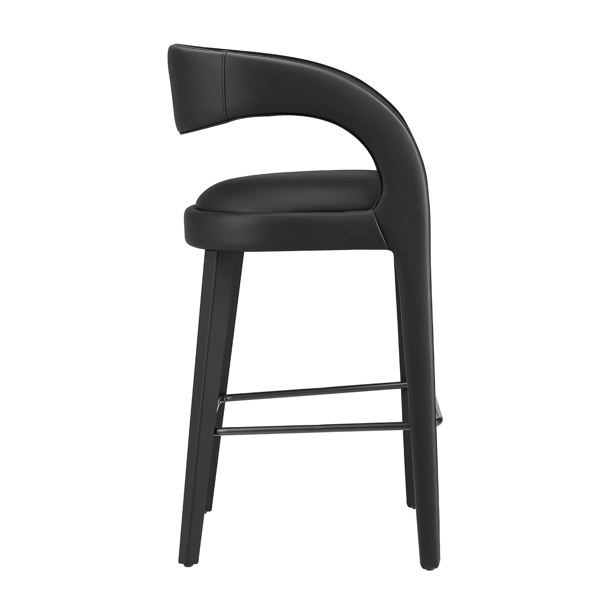 Pinnacle Vegan Leather Bar Stool Set of 2, Black Black