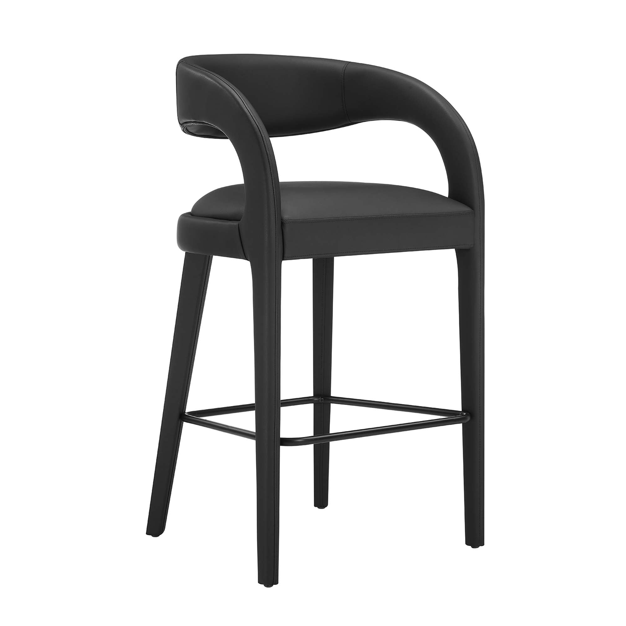 Pinnacle Vegan Leather Bar Stool Set of 2, Black Black