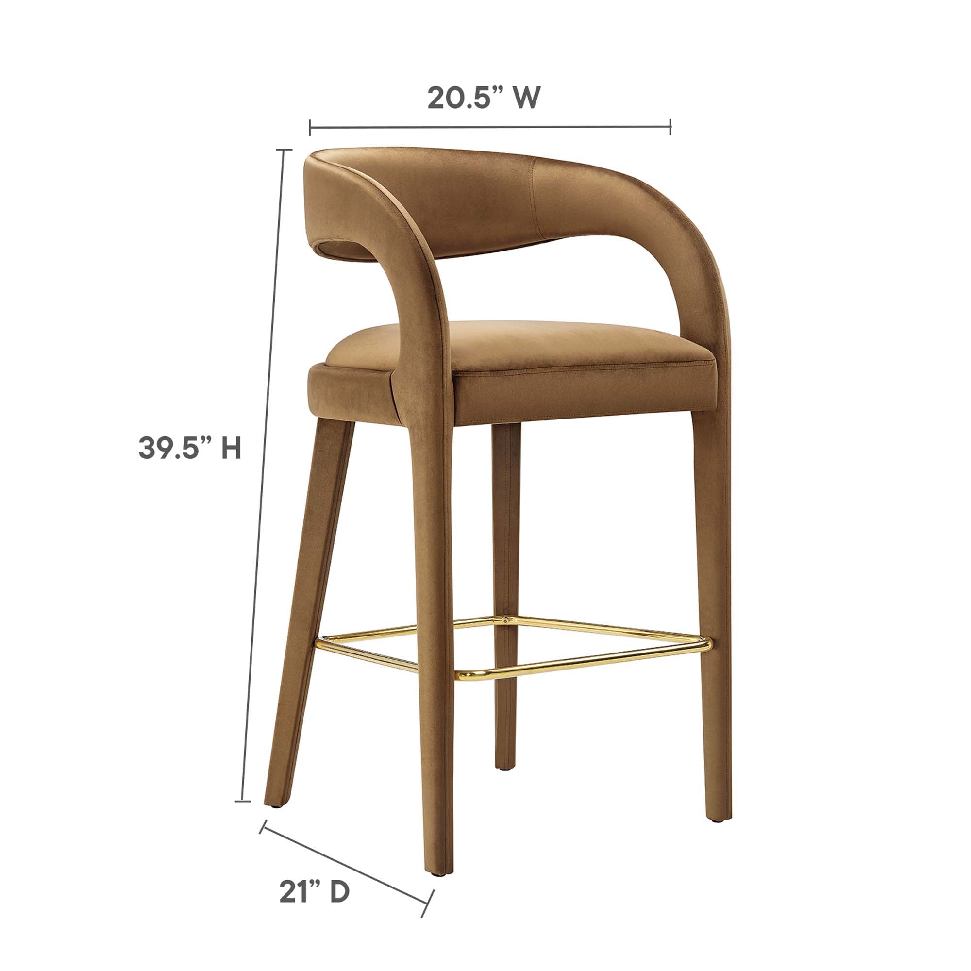 Pinnacle Performance Velvet Bar Stool Set of 2, Brown Gold