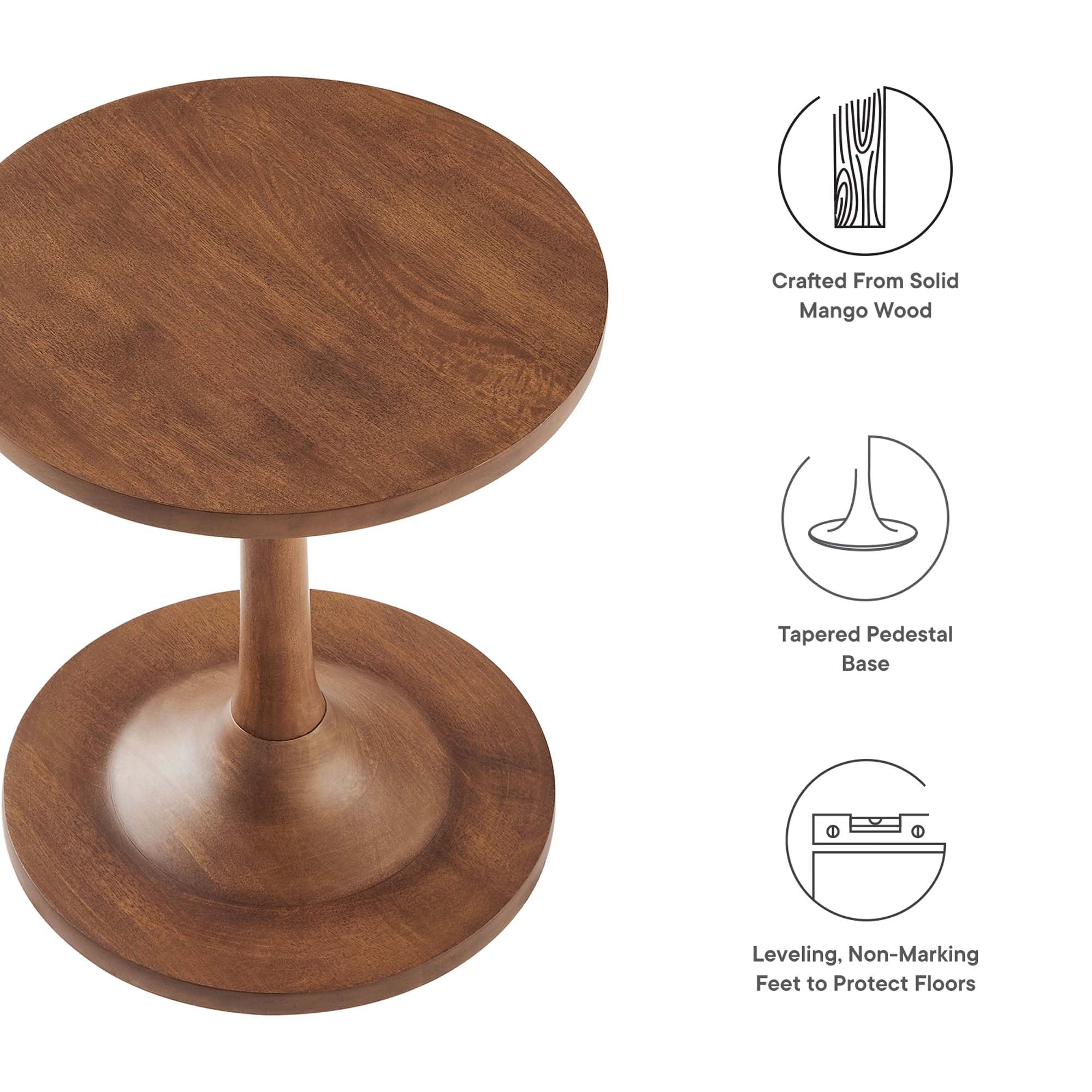 Lina Round Wood Side Table, Walnut
