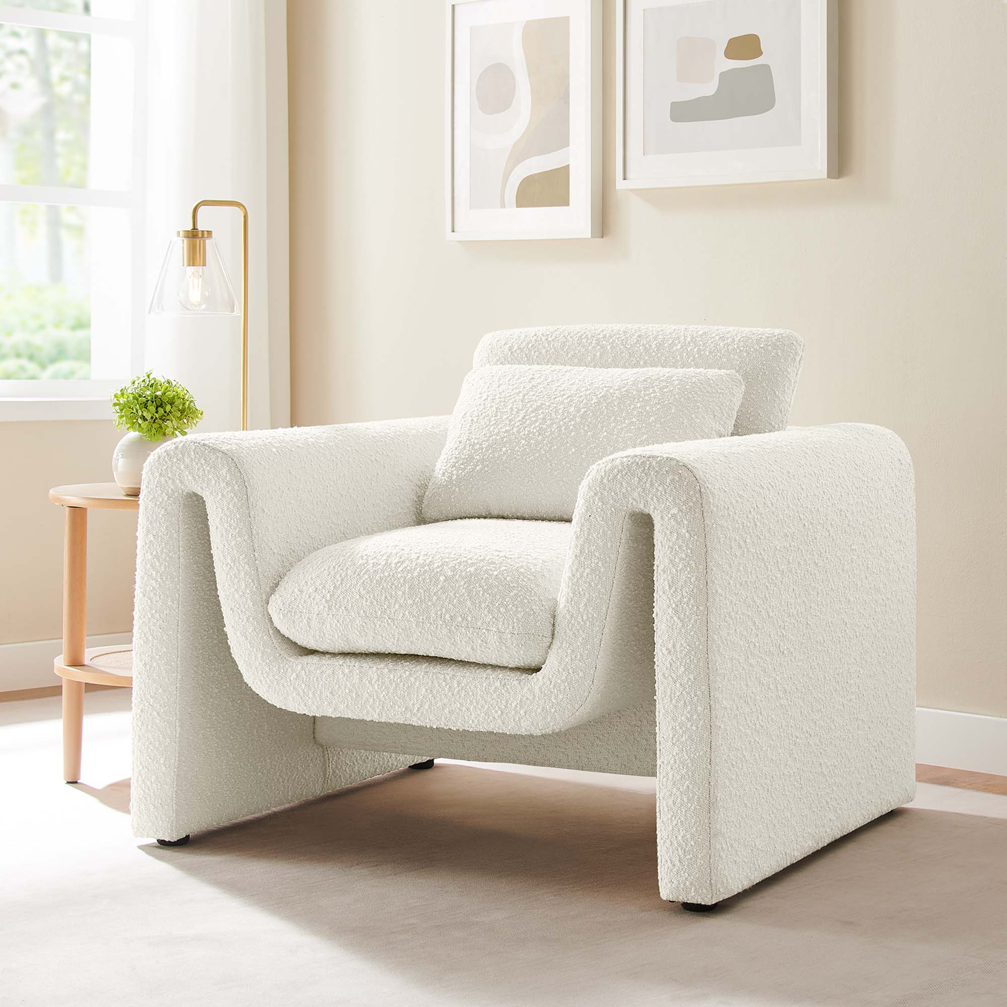 Waverly Boucle Upholstered Armchair, Ivory