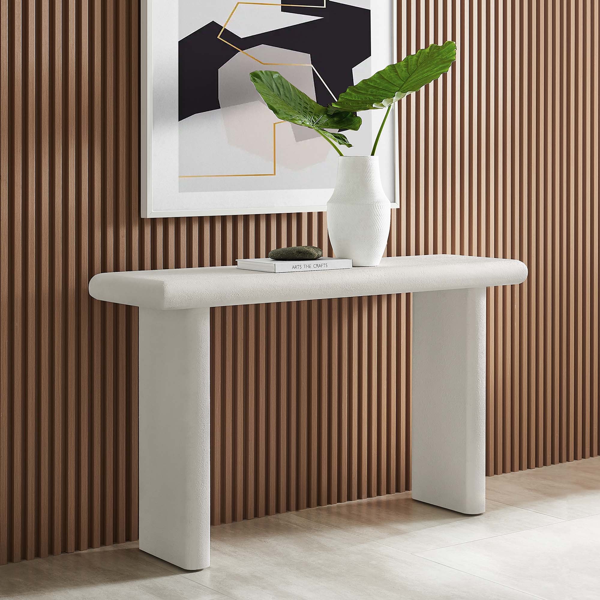 Relic Concrete Textured Console Table, White