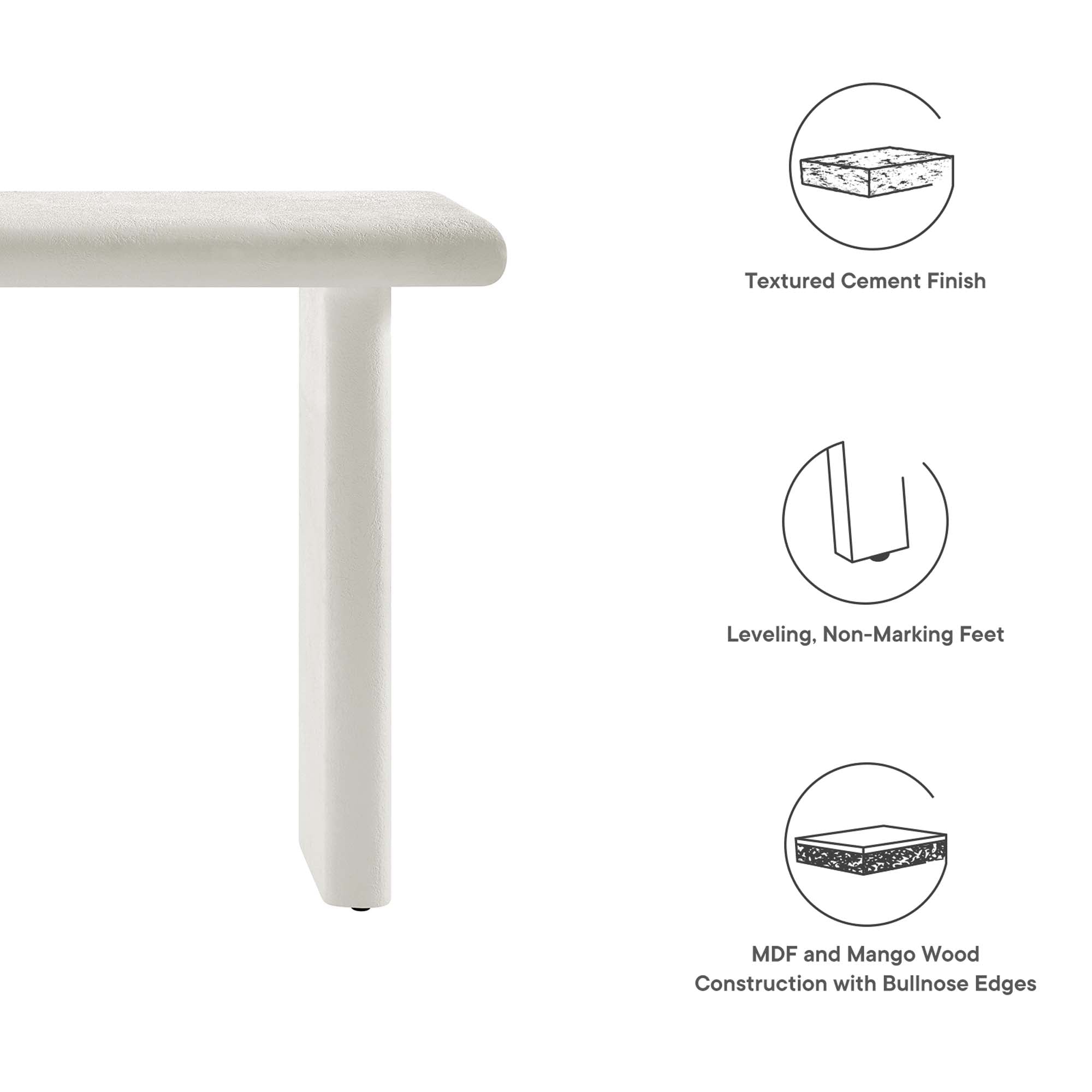 Relic Concrete Textured Console Table, White