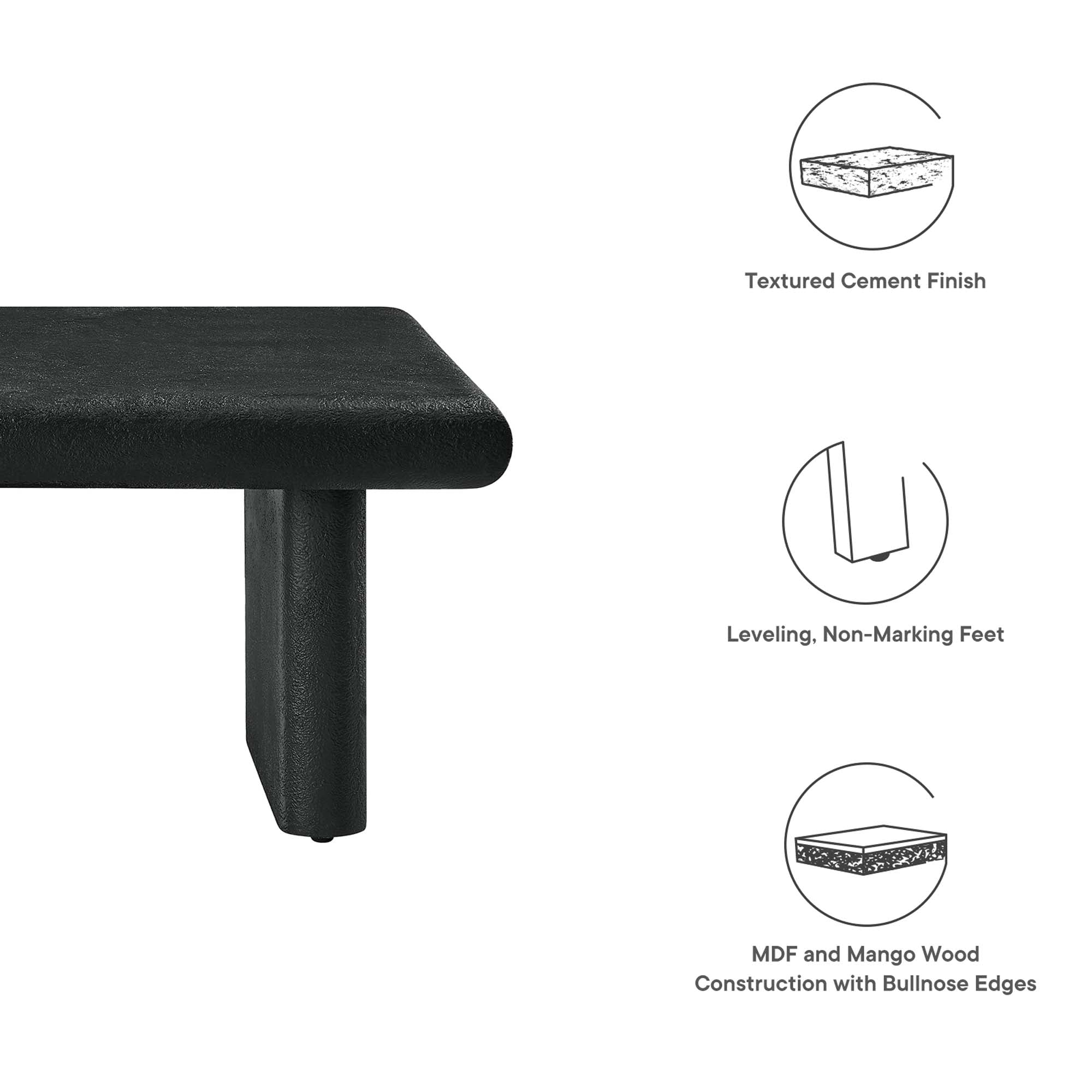 Relic Concrete Textured Coffee Table, Black