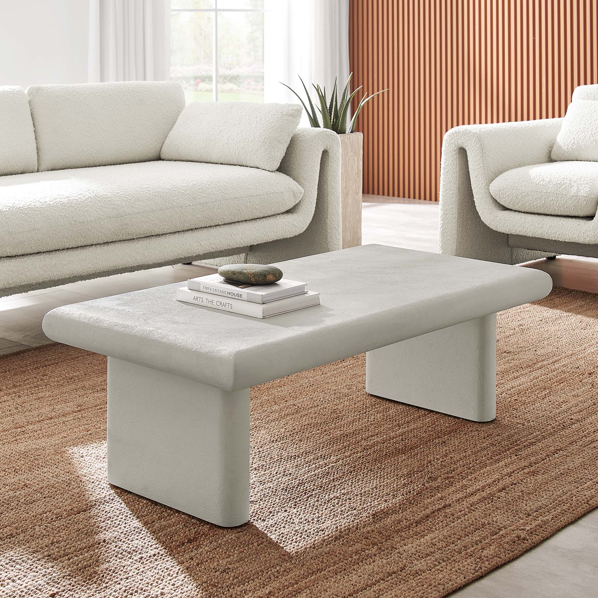 Relic Concrete Textured Coffee Table, White