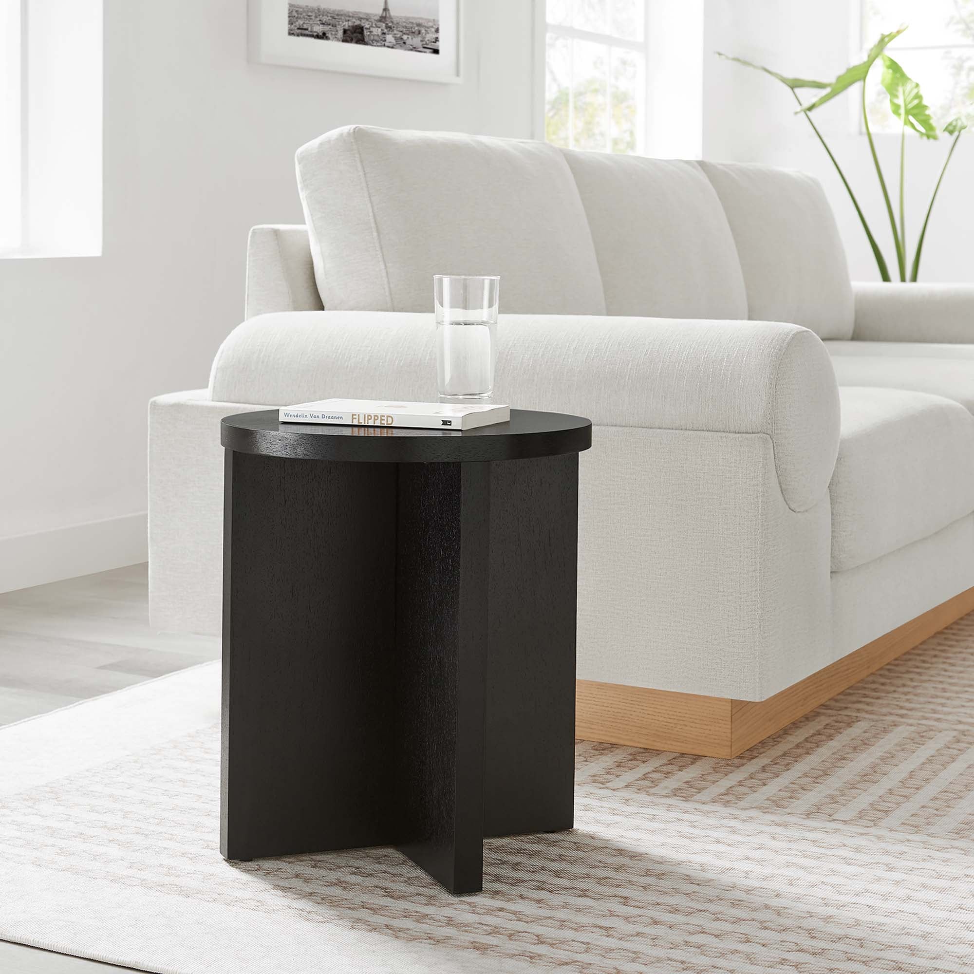 Silas Round Wood Side Table, Black