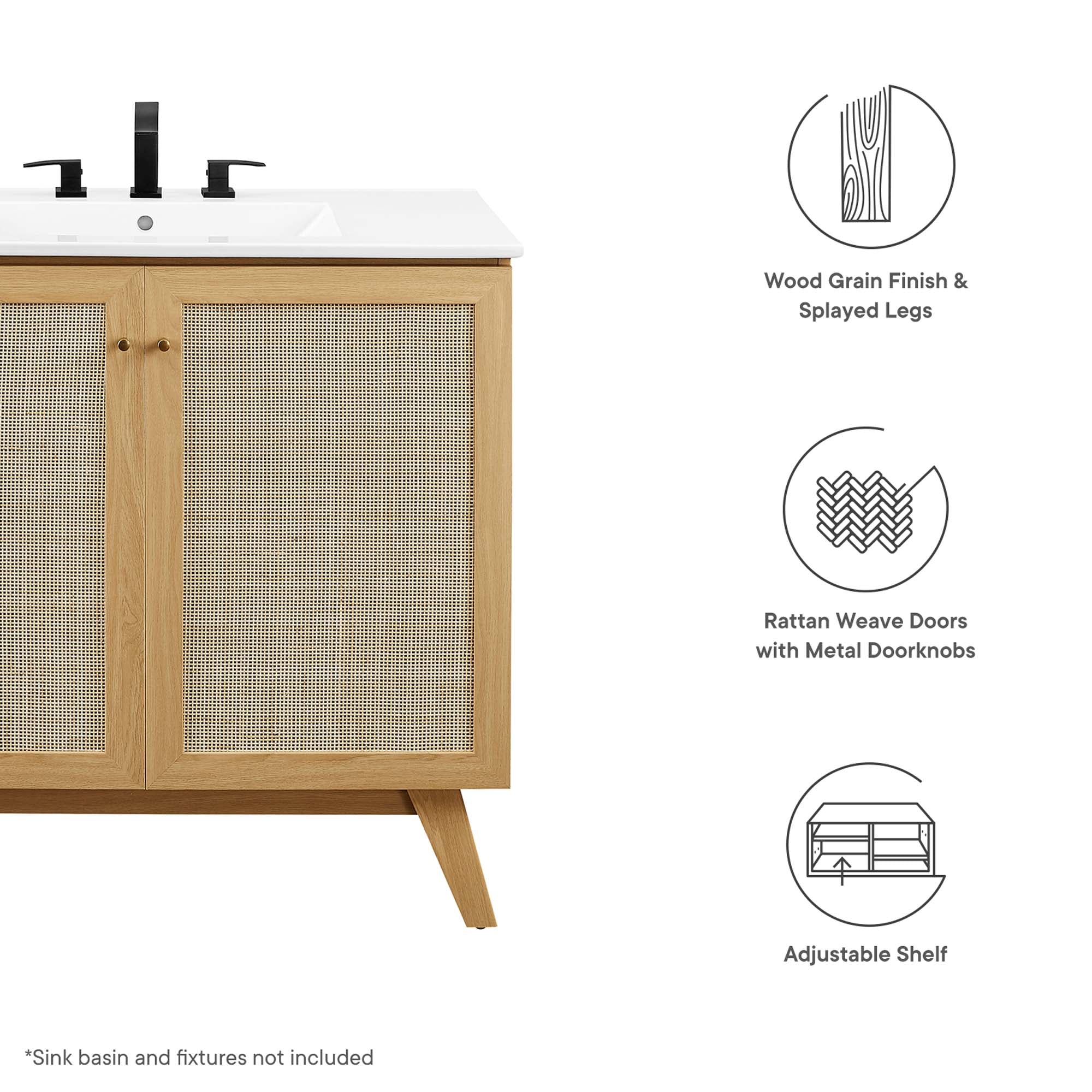 Soma 36" Bathroom Vanity Cabinet (Sink Basin Not Included), Oak