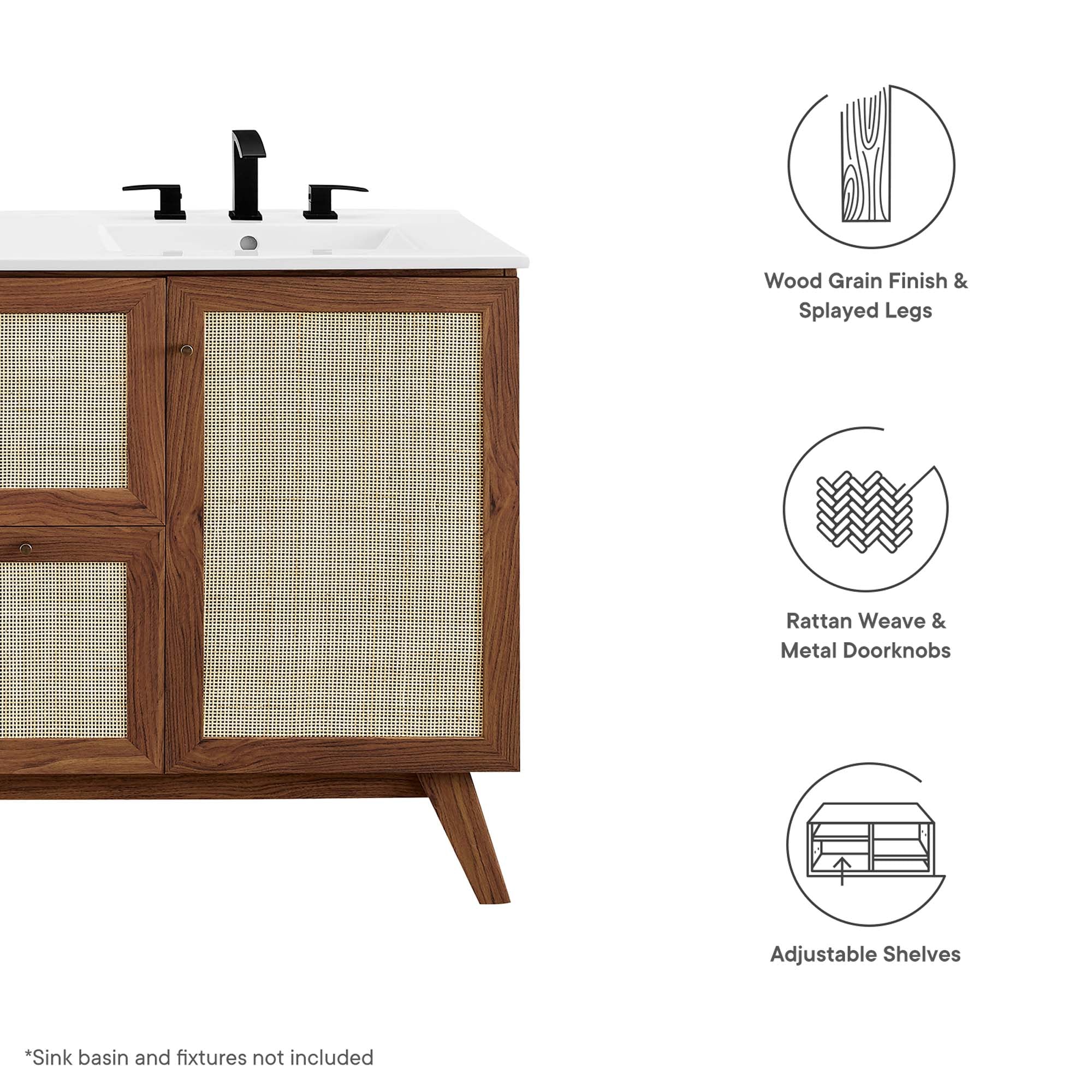 Soma 48" Single or Double Sink Compatible Bathroom Vanity Cabinet (Sink Basin Not Included), Walnut