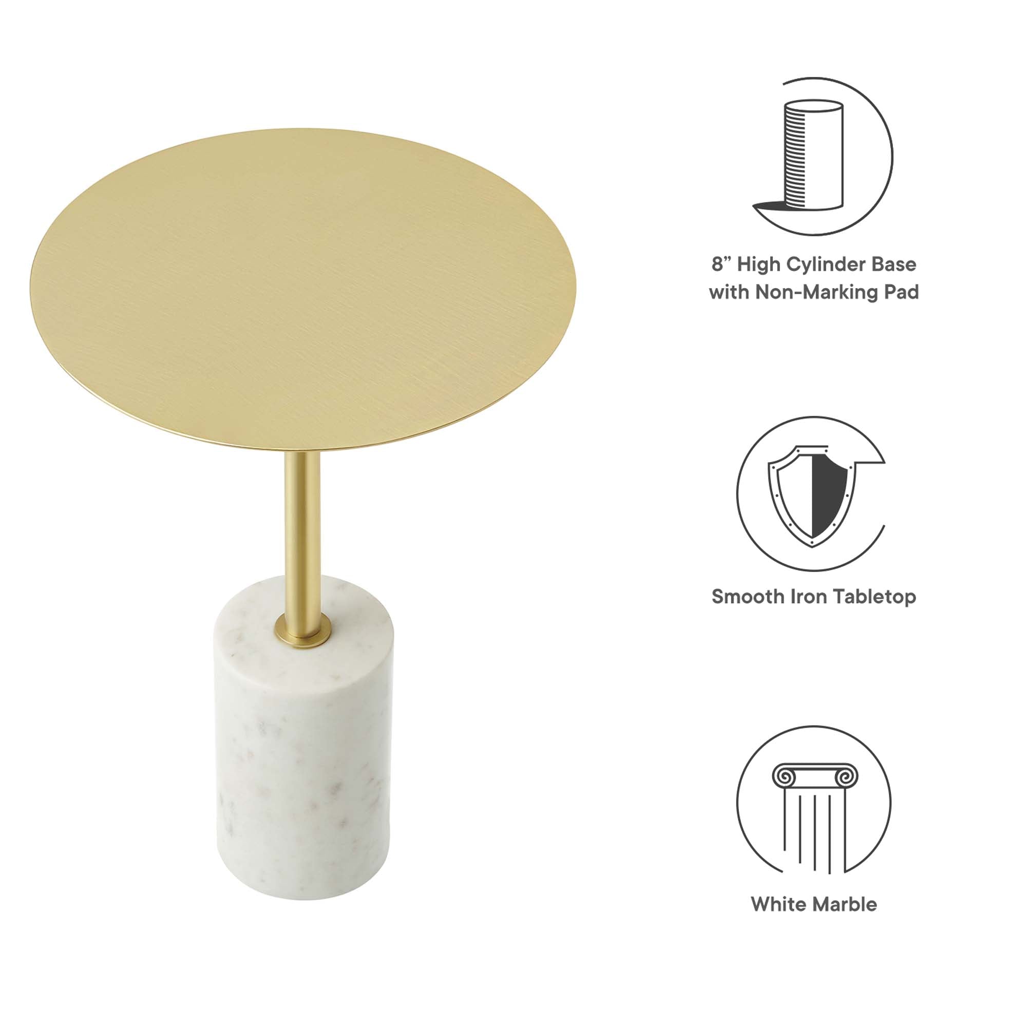 Lyric Round Side Table, White Brass