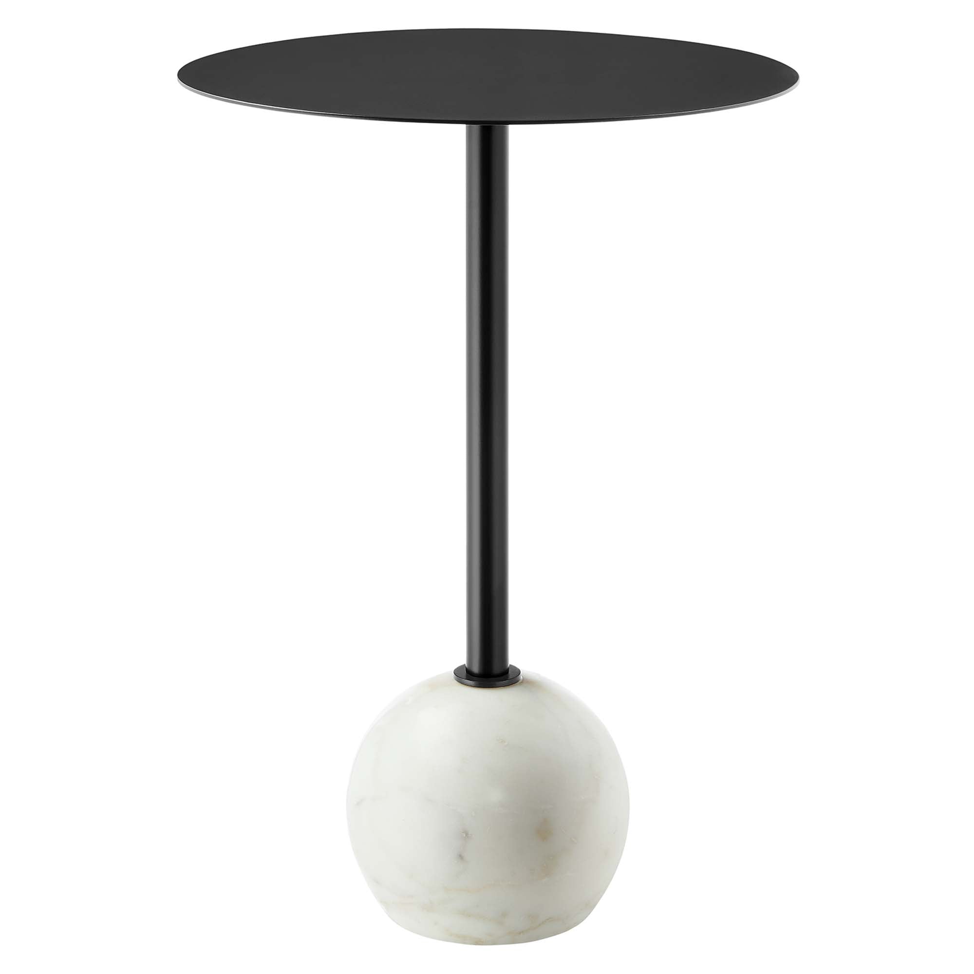 Aliza Round White Marble Side Table, White Black
