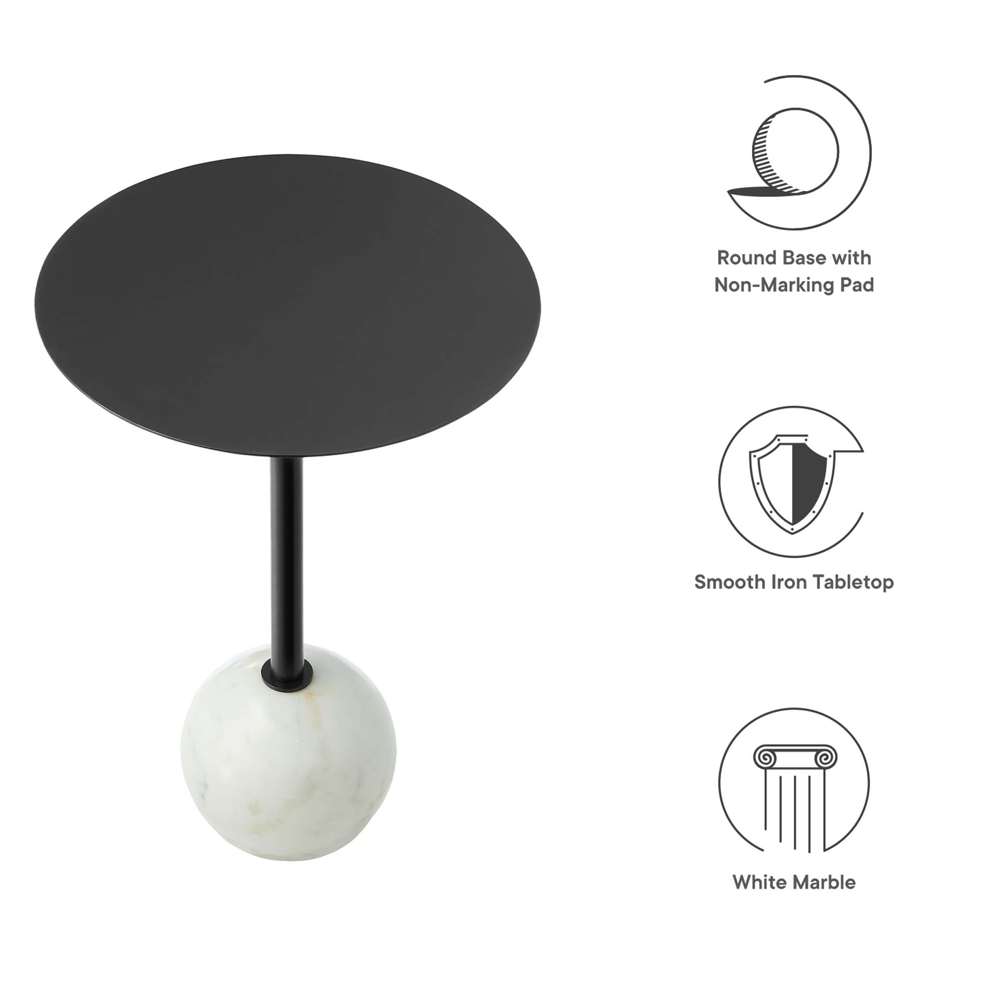 Aliza Round White Marble Side Table, White Black