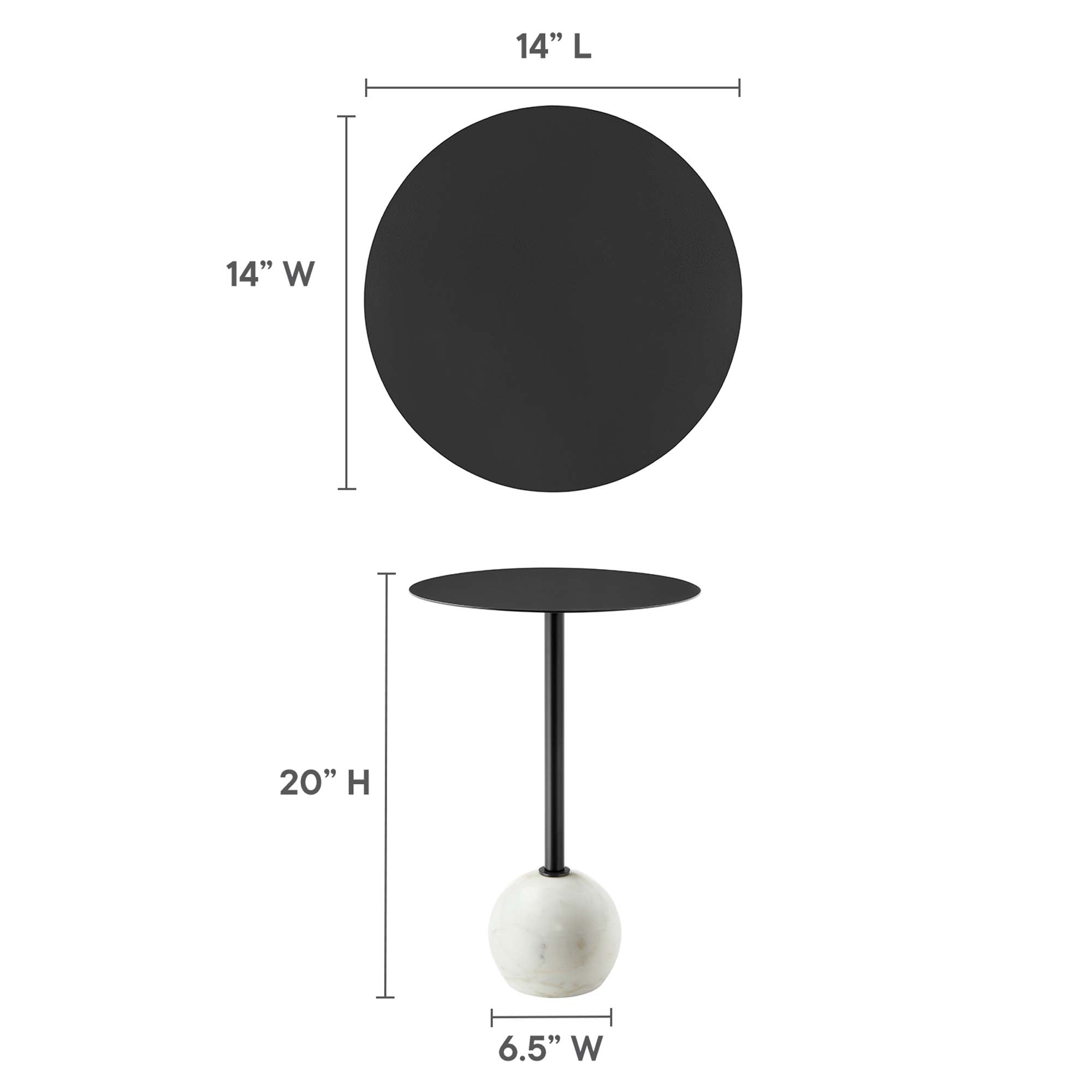 Aliza Round White Marble Side Table, White Black