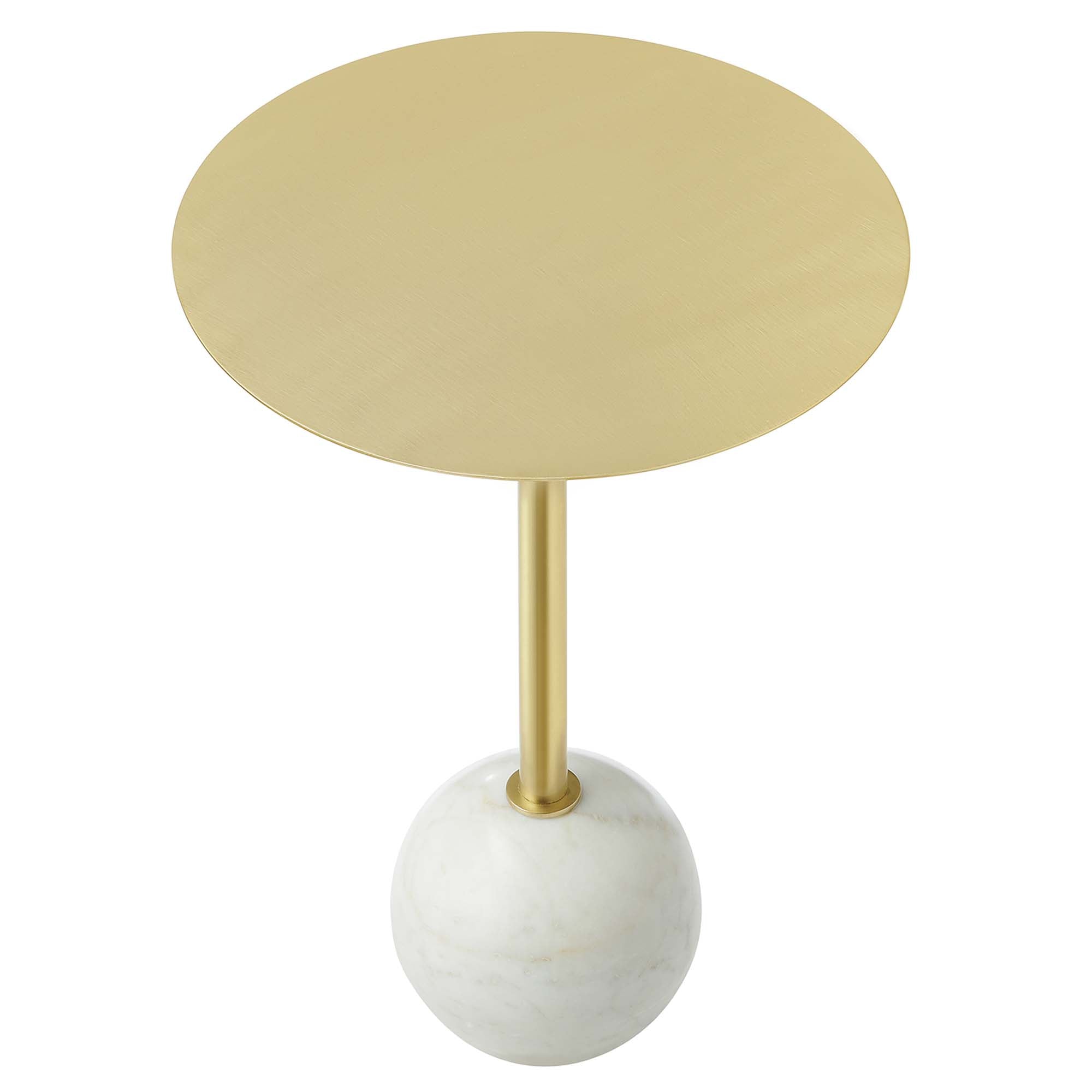 Aliza Round White Marble Side Table, White Brass