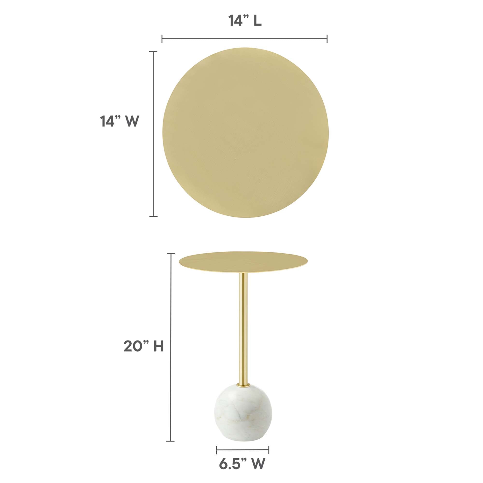 Aliza Round White Marble Side Table, White Brass