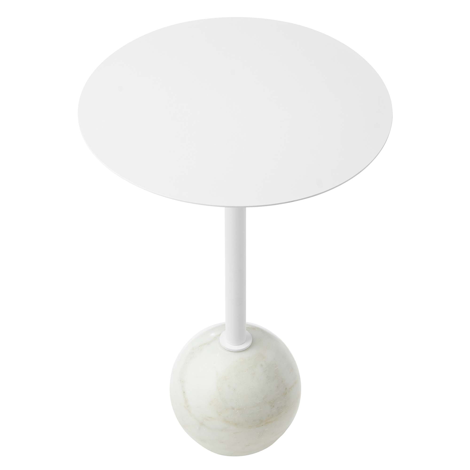 Aliza Round White Marble Side Table, White White
