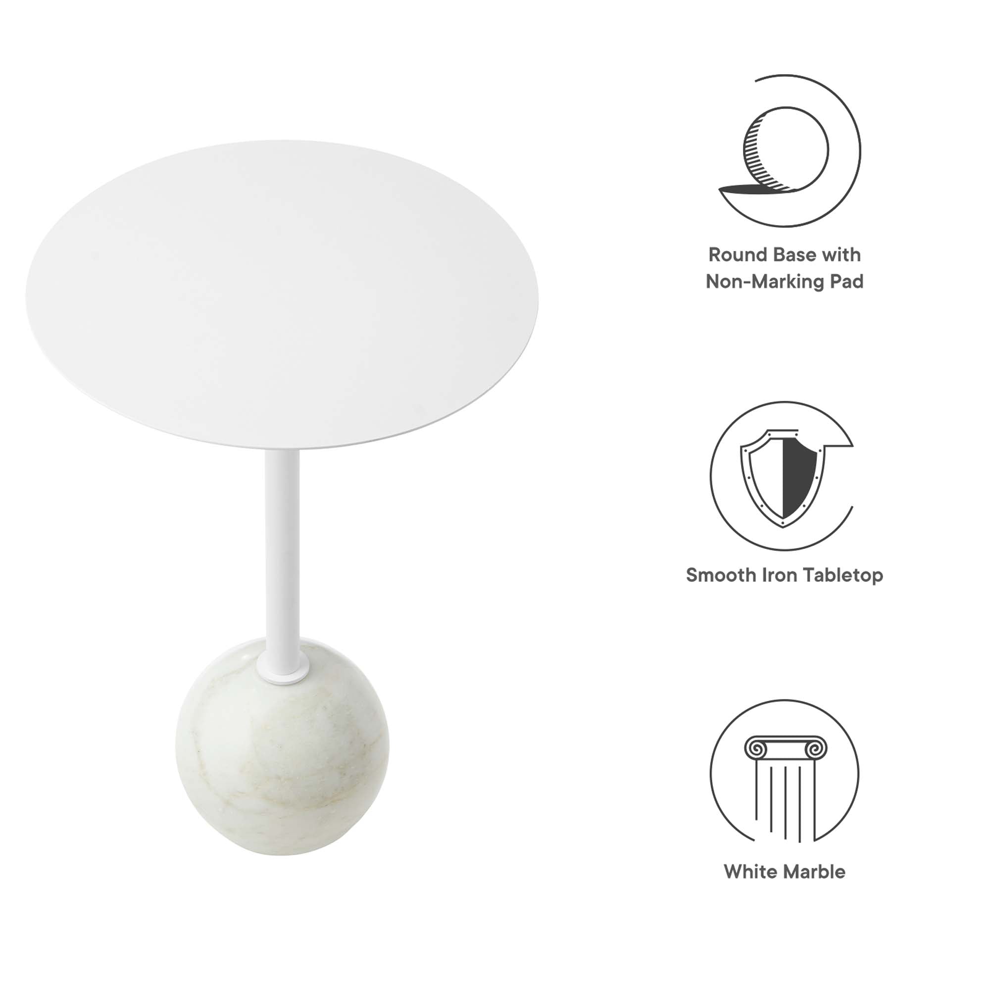 Aliza Round White Marble Side Table, White White