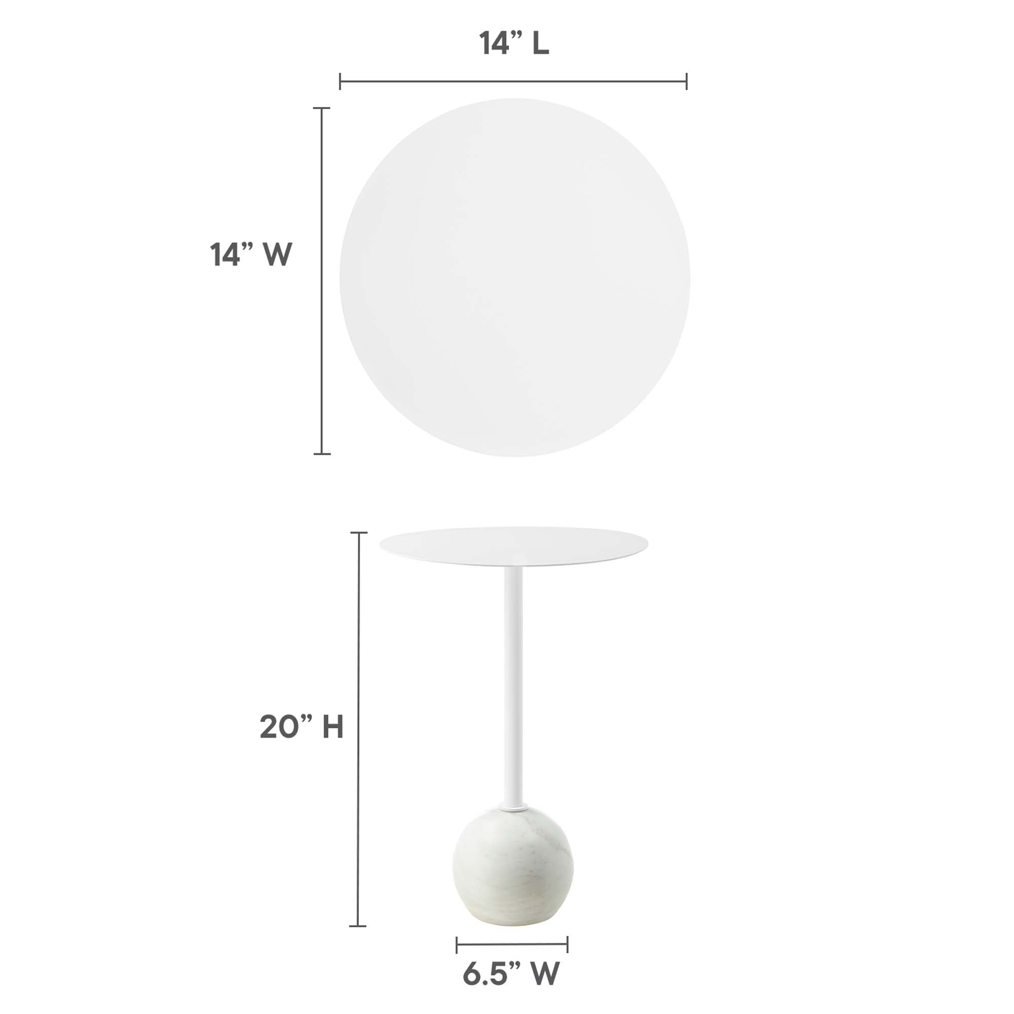 Aliza Round White Marble Side Table, White White