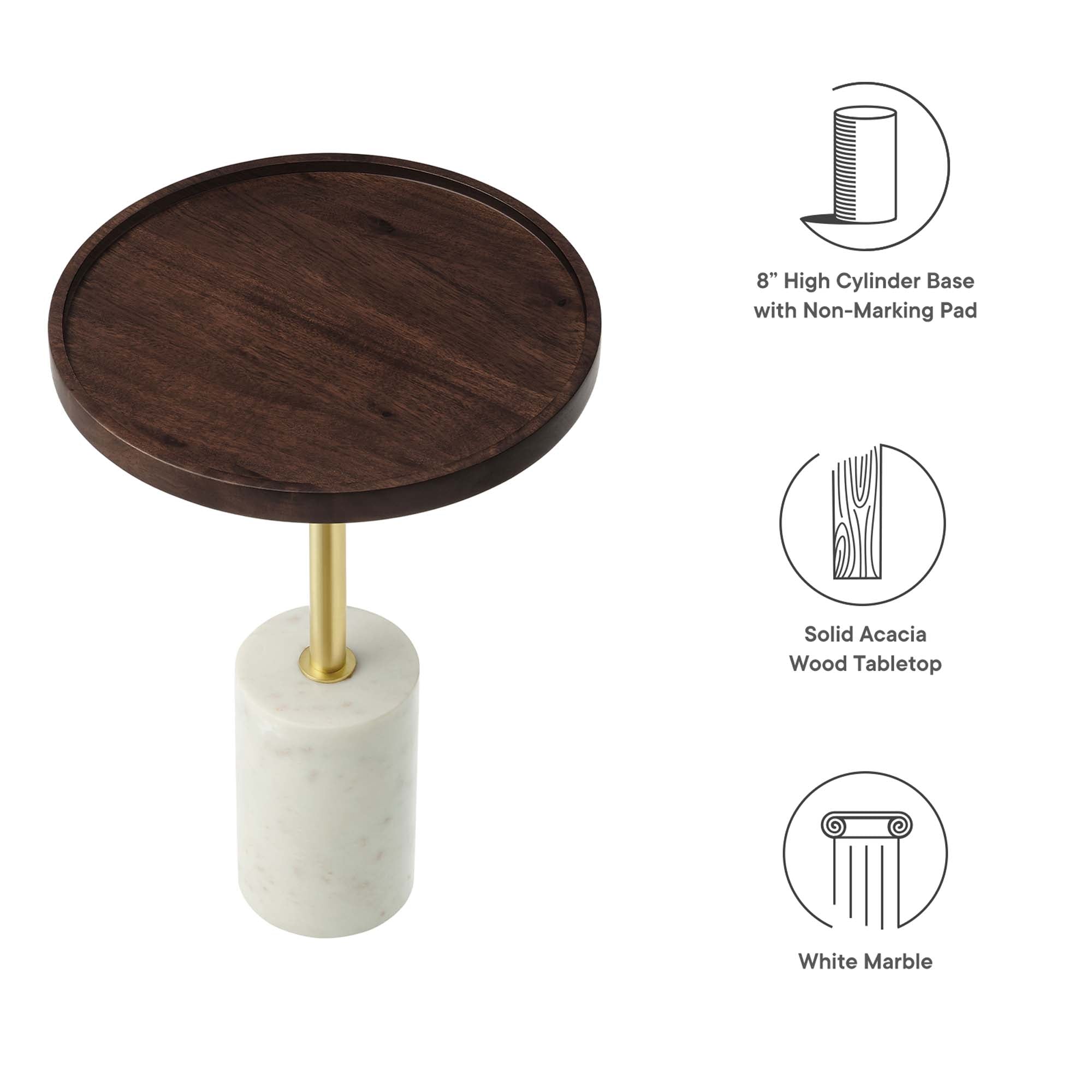 Amina Round Acacia Wood Side Table, White Walnut
