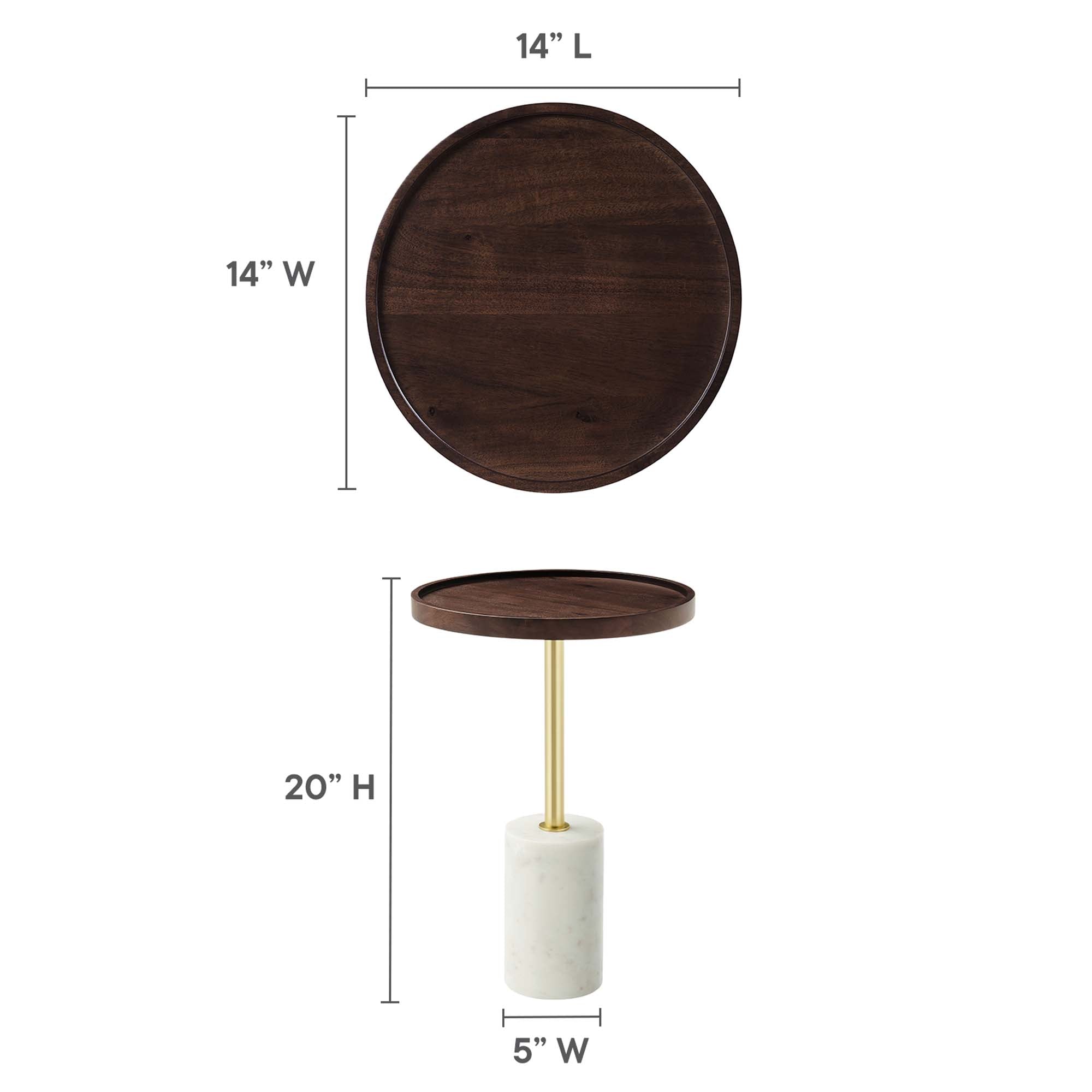 Amina Round Acacia Wood Side Table, White Walnut