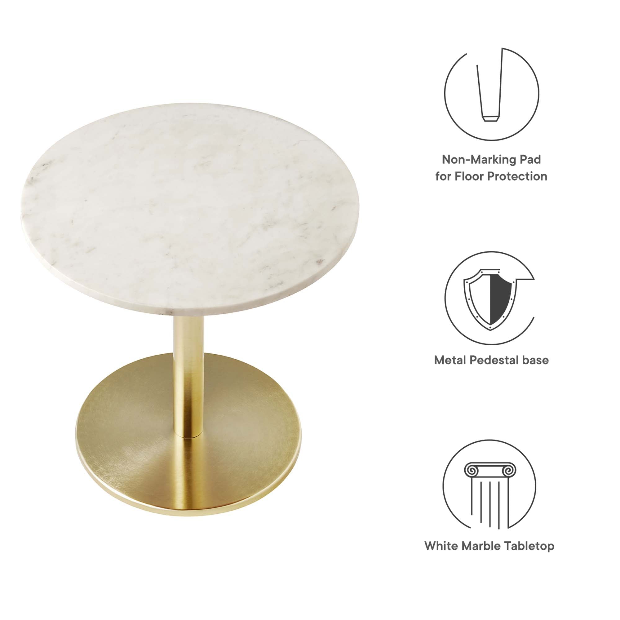 Viva Round White Marble Side Table, Brass White