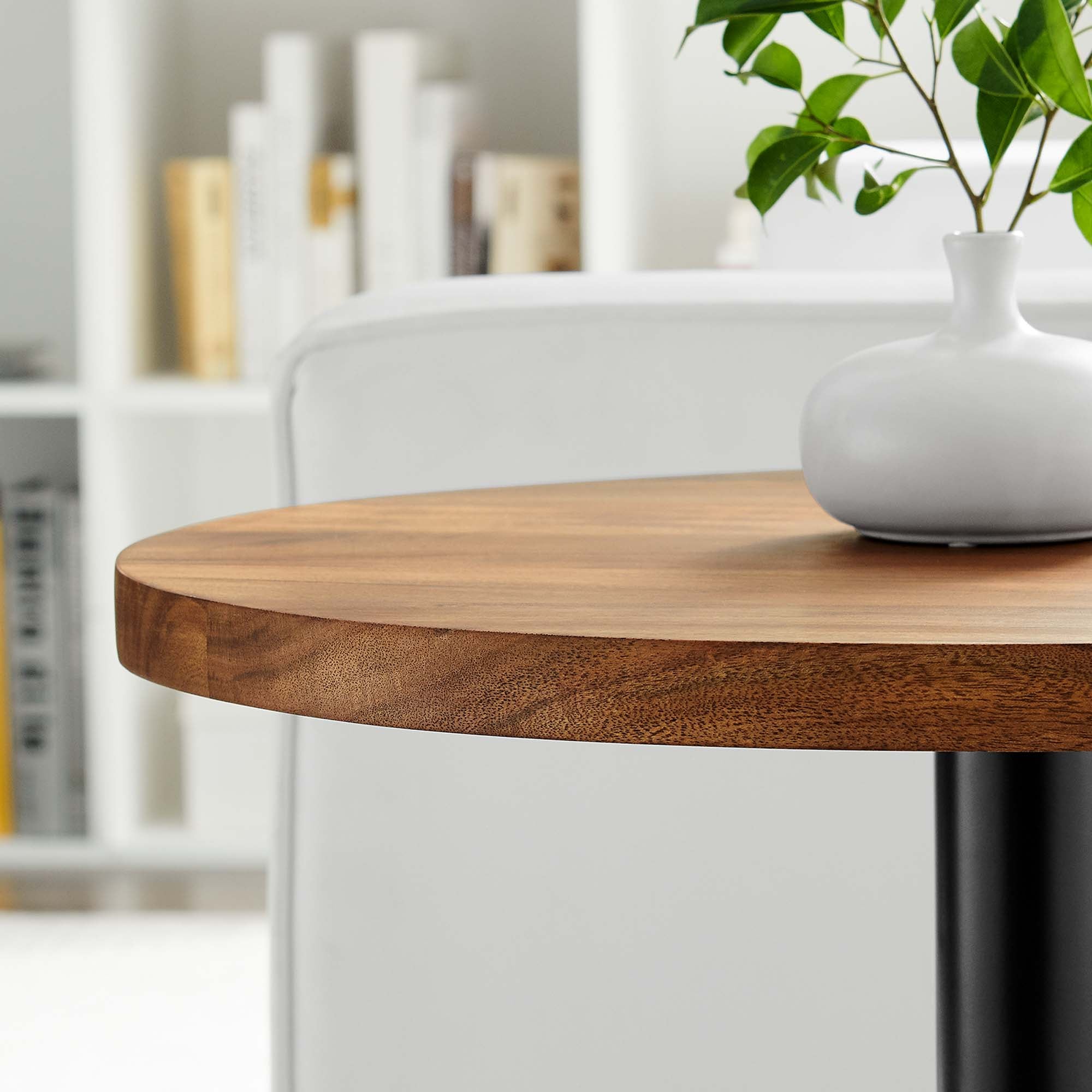 Viva Round Acacia Wood Side Table, Black Light Oak