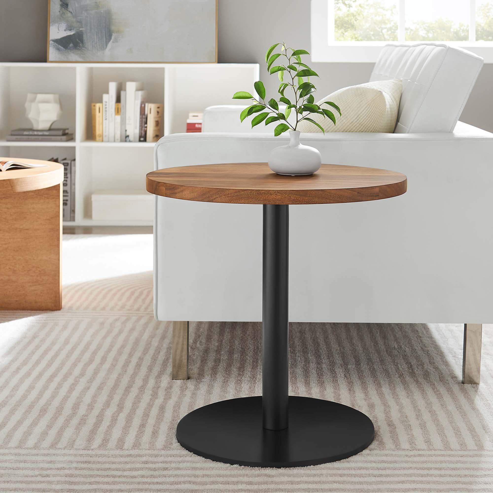 Viva Round Acacia Wood Side Table, Black Light Oak