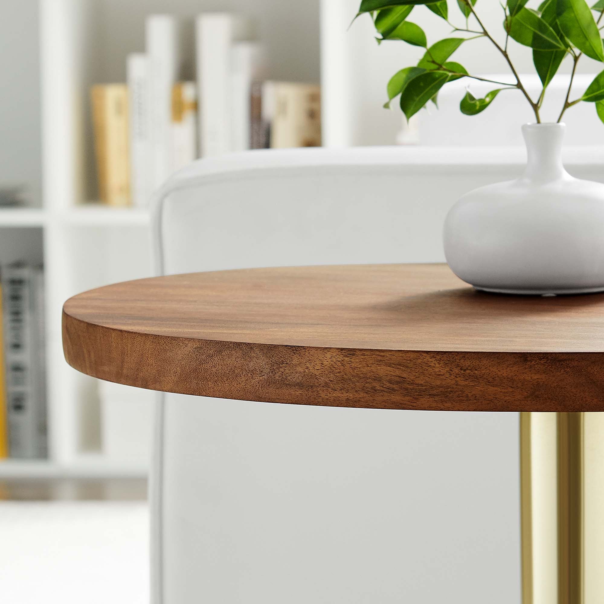 Viva Round Acacia Wood Side Table, Brass Light Oak