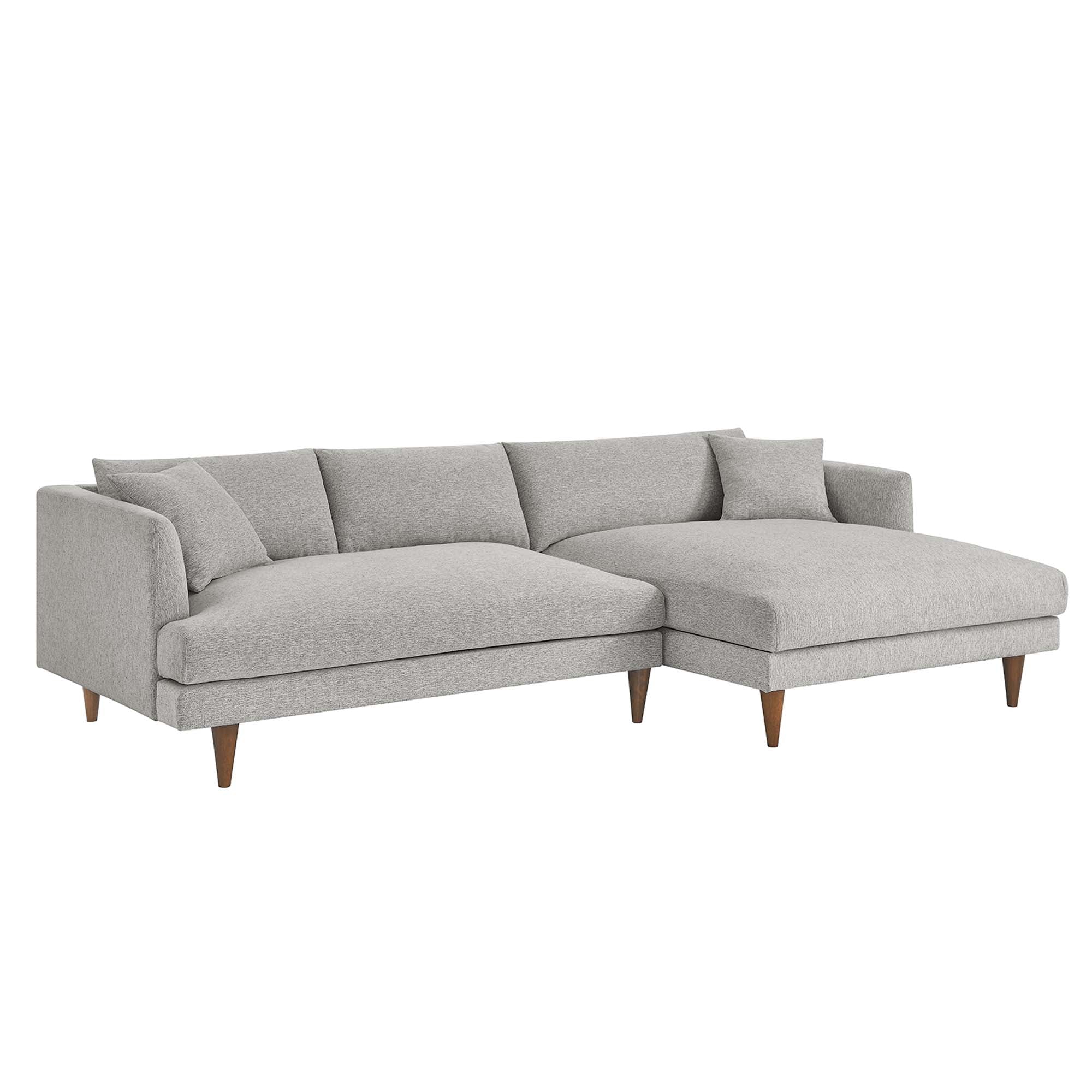 Zoya Right-Facing Down Filled Overstuffed Sectional Sofa, Heathered Weave Light Gray
