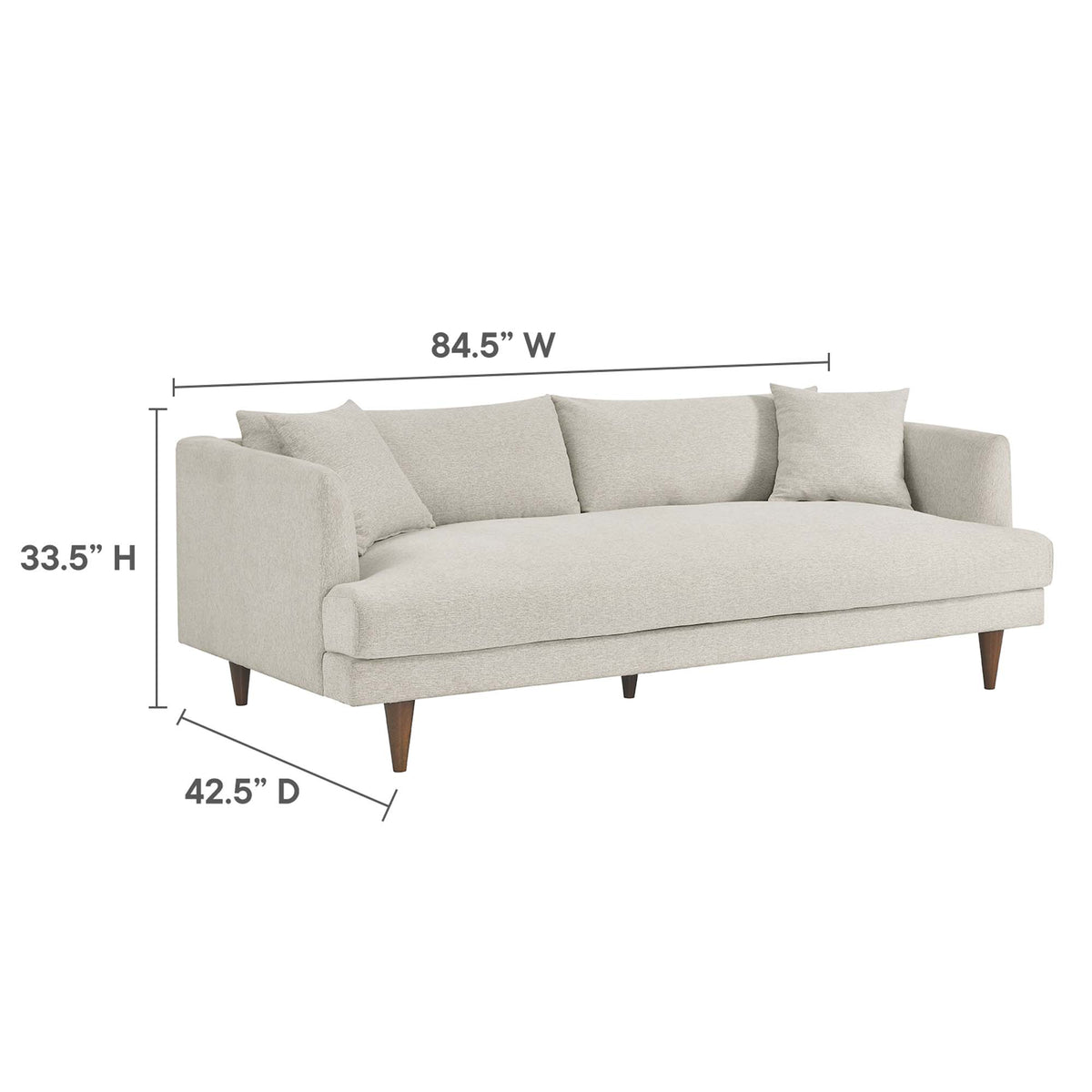 Zoya Down Filled Overstuffed Sofa and Ottoman Set, Heathered Weave Ivory