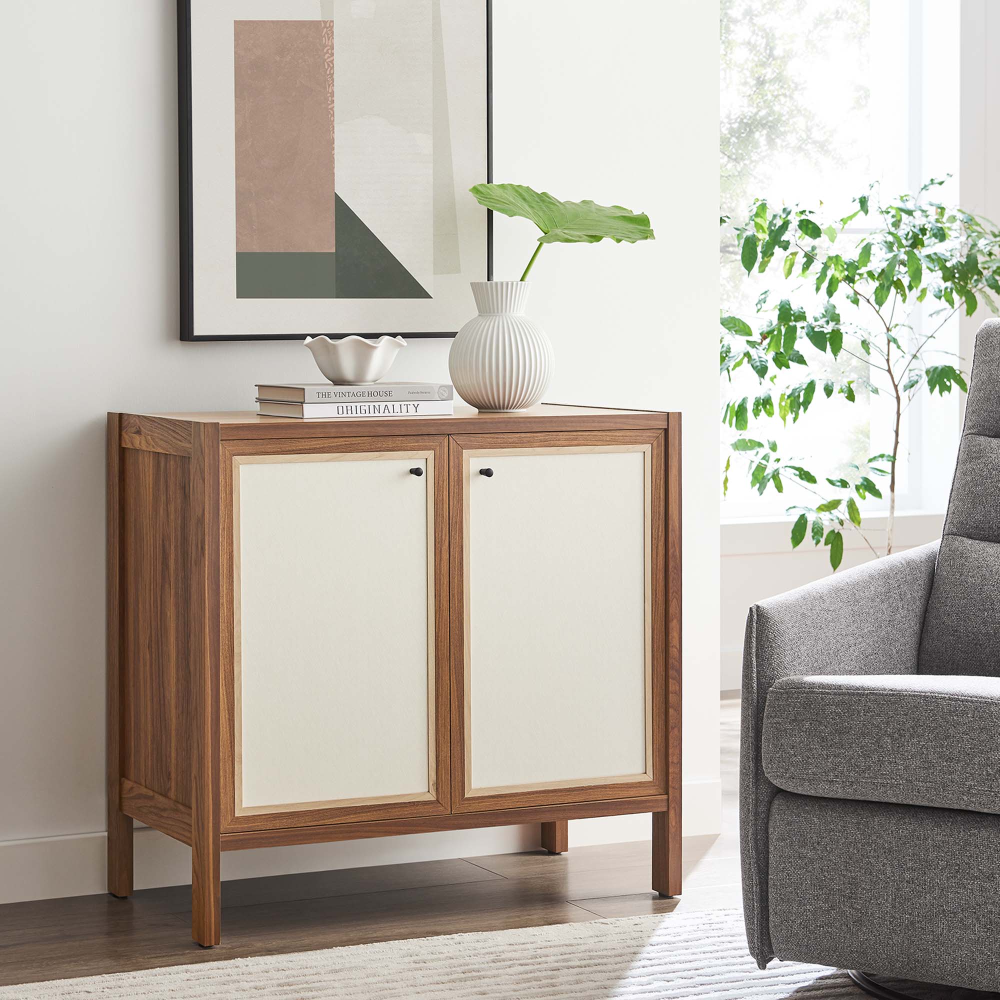 Capri 33" Wood Grain Storage Cabinet, Walnut