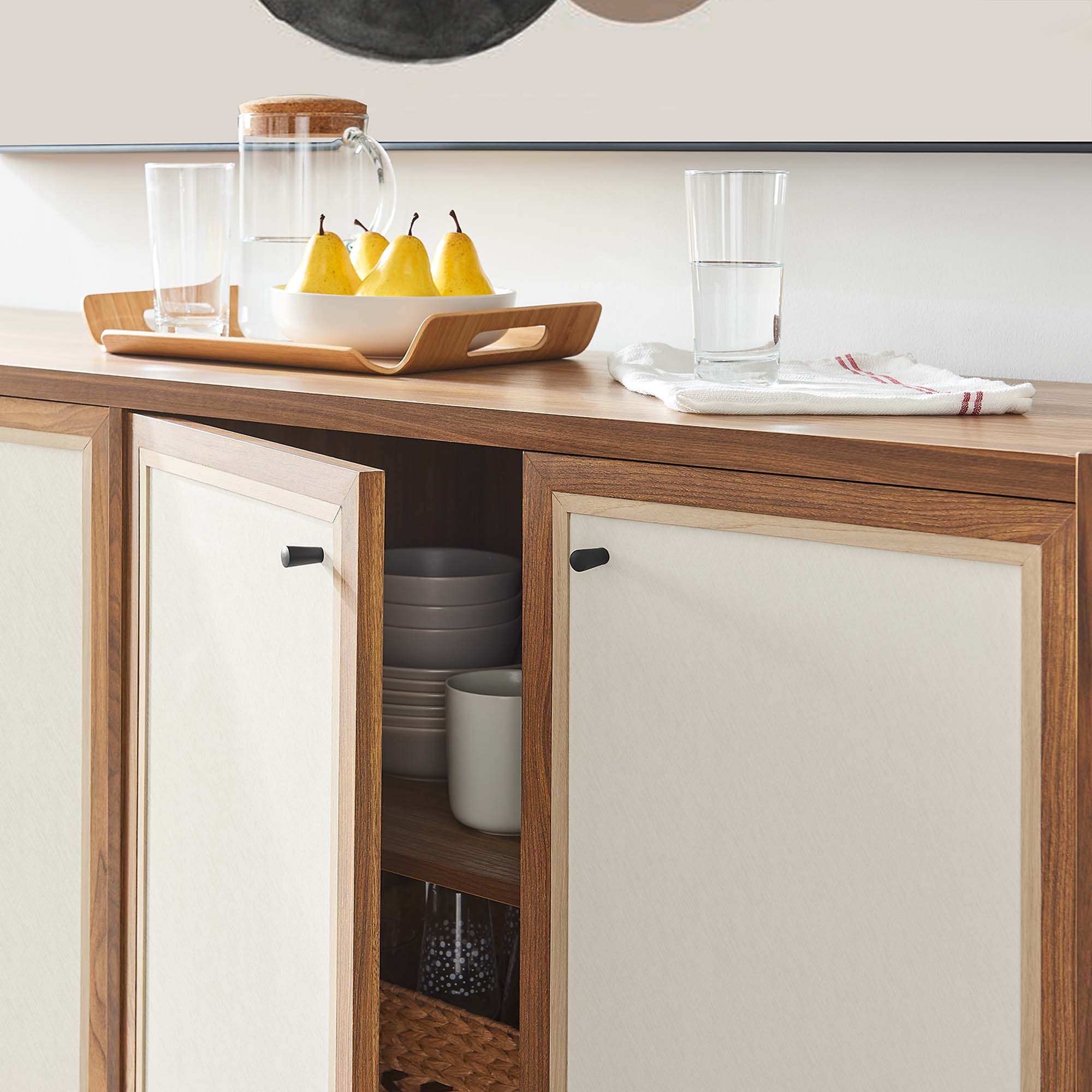Capri 65" Wood Grain Sideboard Storage Cabinet, Walnut