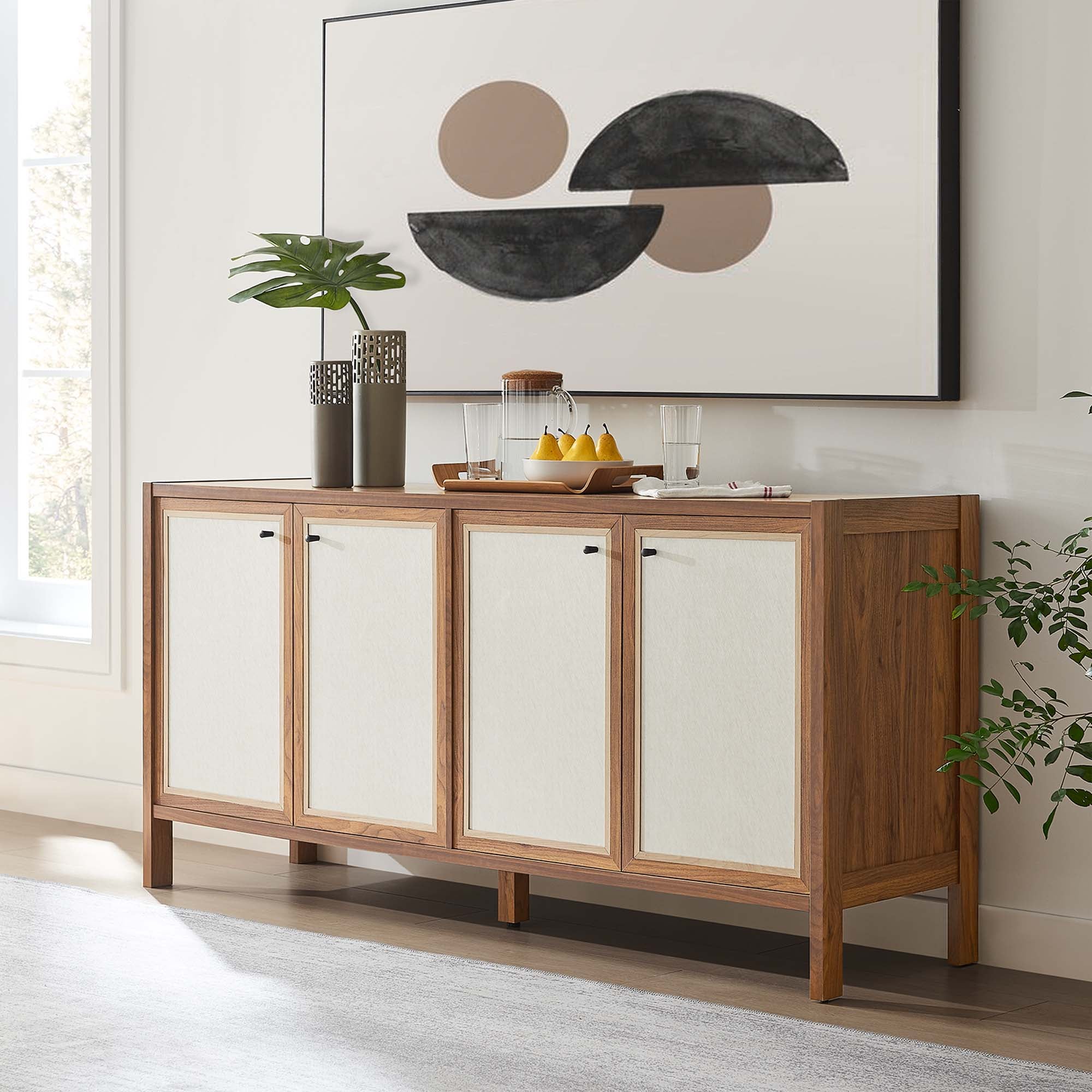 Capri 65" Wood Grain Sideboard Storage Cabinet, Walnut