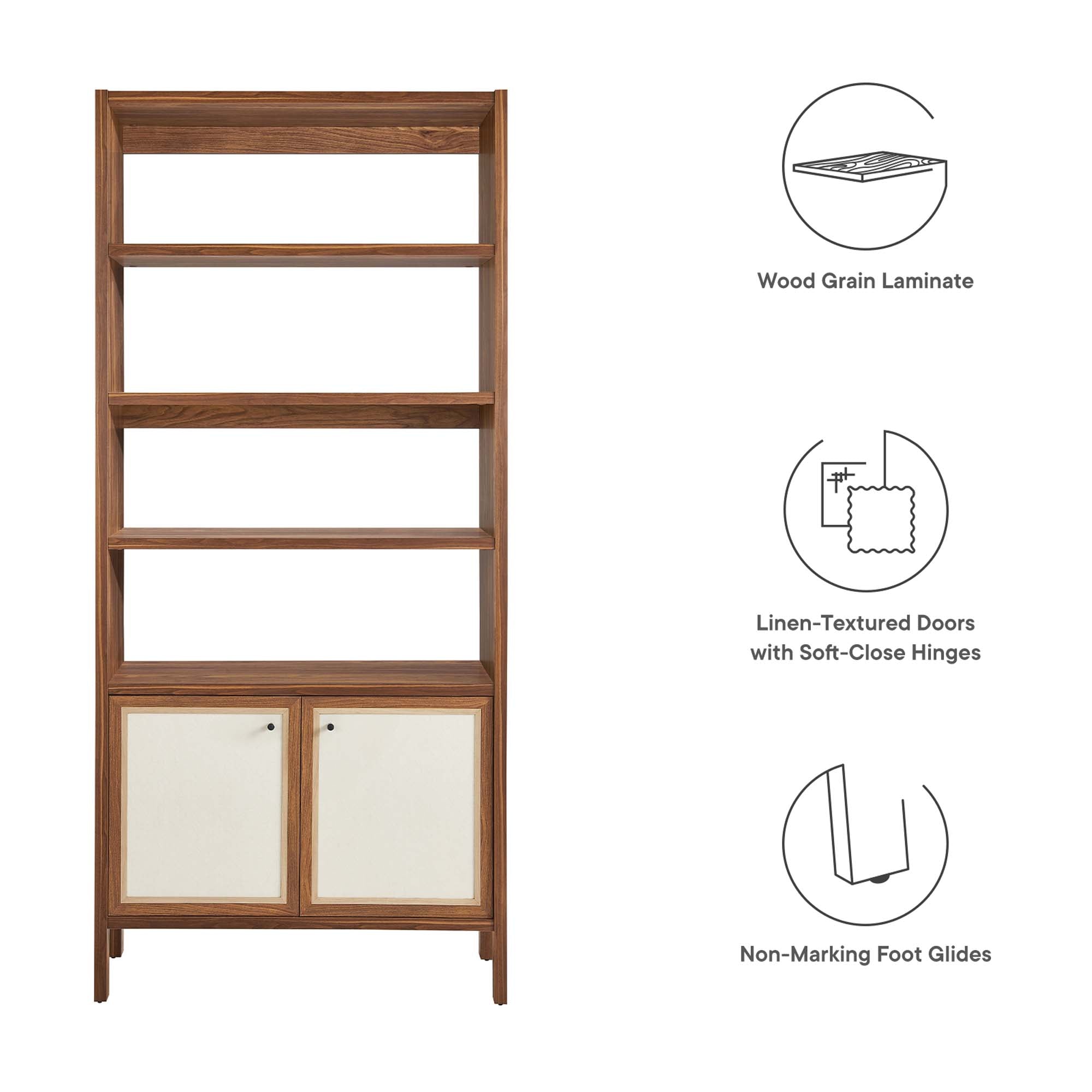 Capri 4-Shelf Wood Grain Bookcase, Walnut