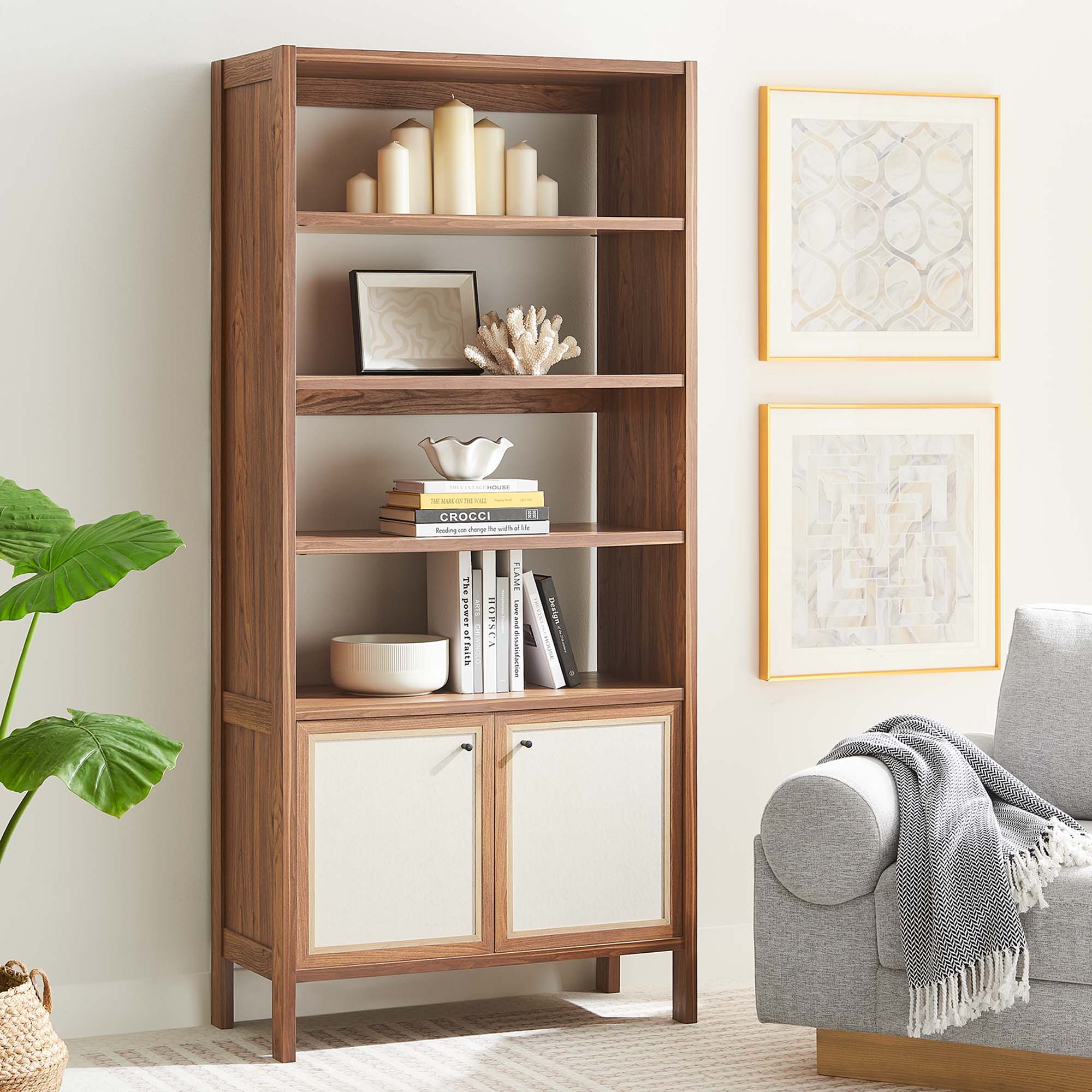 Capri 4-Shelf Wood Grain Bookcase, Walnut