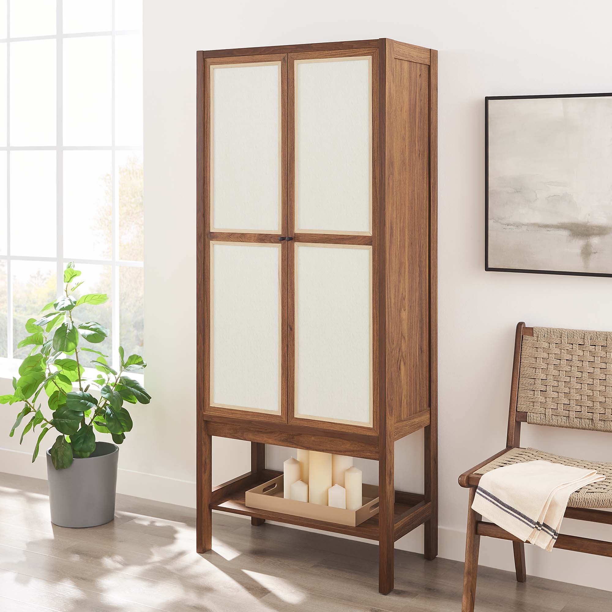 Capri Tall Wood Grain Standing Storage Cabinet, Walnut
