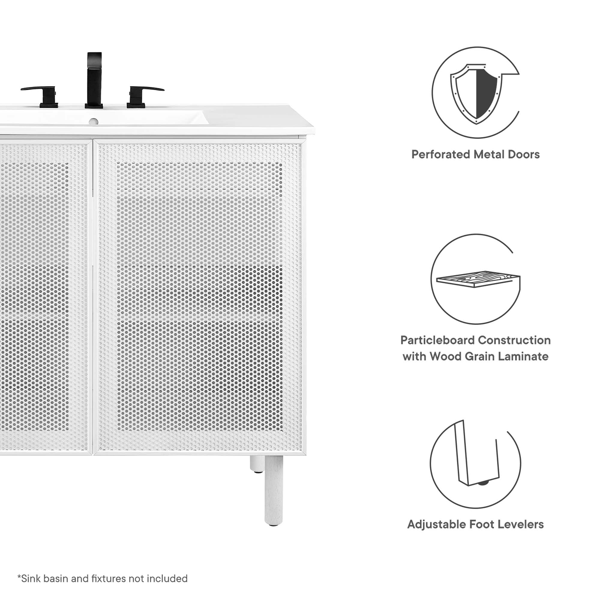 Calla 36" Perforated Metal Bathroom Vanity Cabinet (Sink Basin Not Included), White