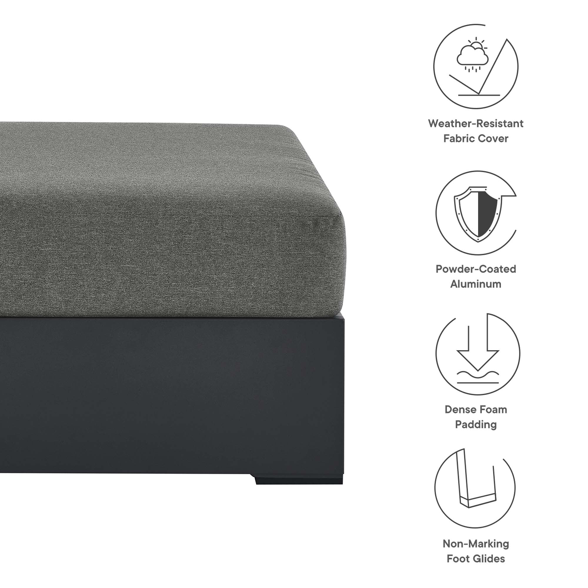 Tahoe Outdoor Patio Powder-Coated Aluminum Ottoman, Gray Charcoal
