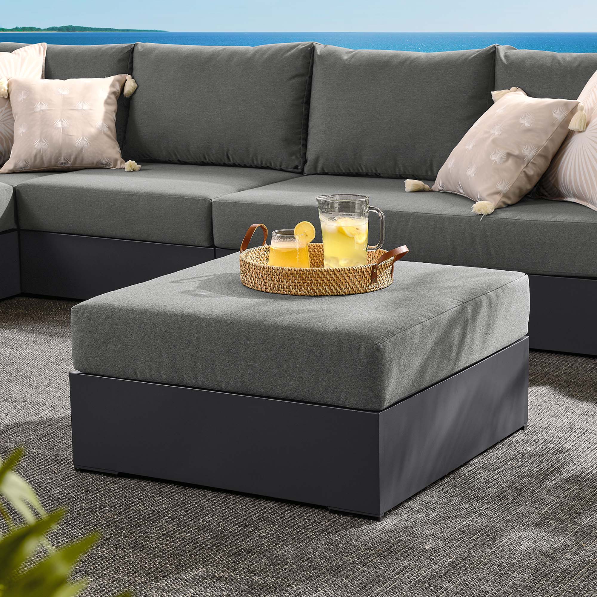 Tahoe Outdoor Patio Powder-Coated Aluminum Ottoman, Gray Charcoal