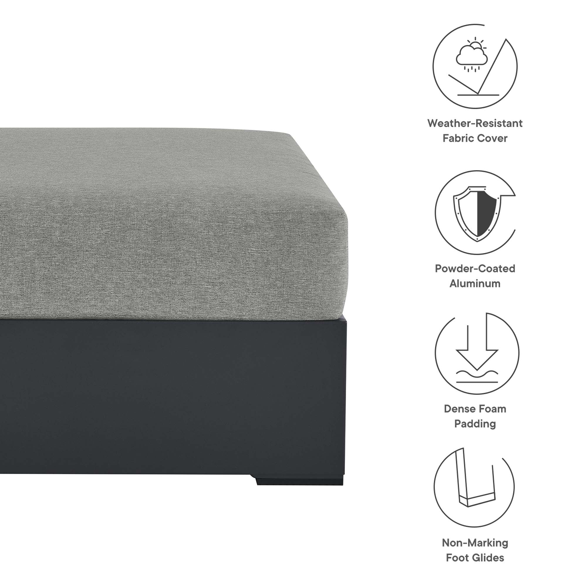 Tahoe Outdoor Patio Powder-Coated Aluminum Ottoman, Gray Gray