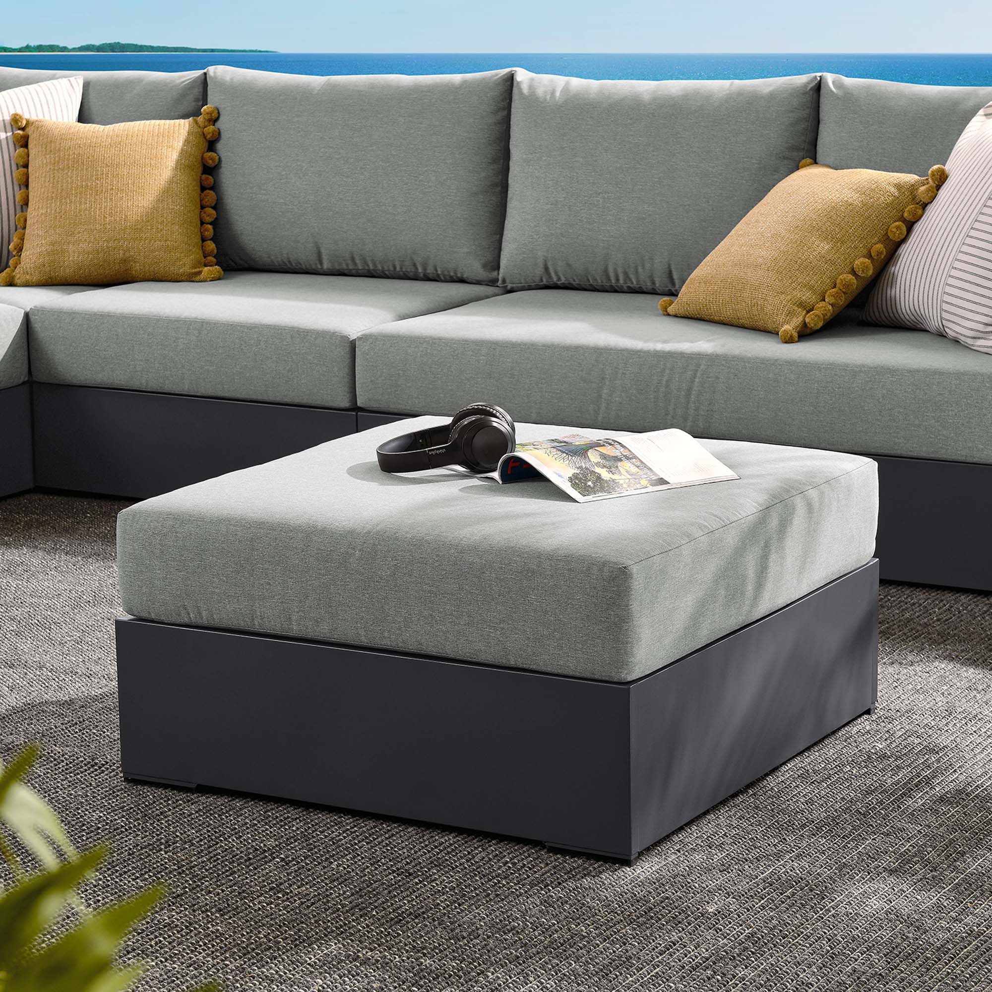 Tahoe Outdoor Patio Powder-Coated Aluminum Ottoman, Gray Gray
