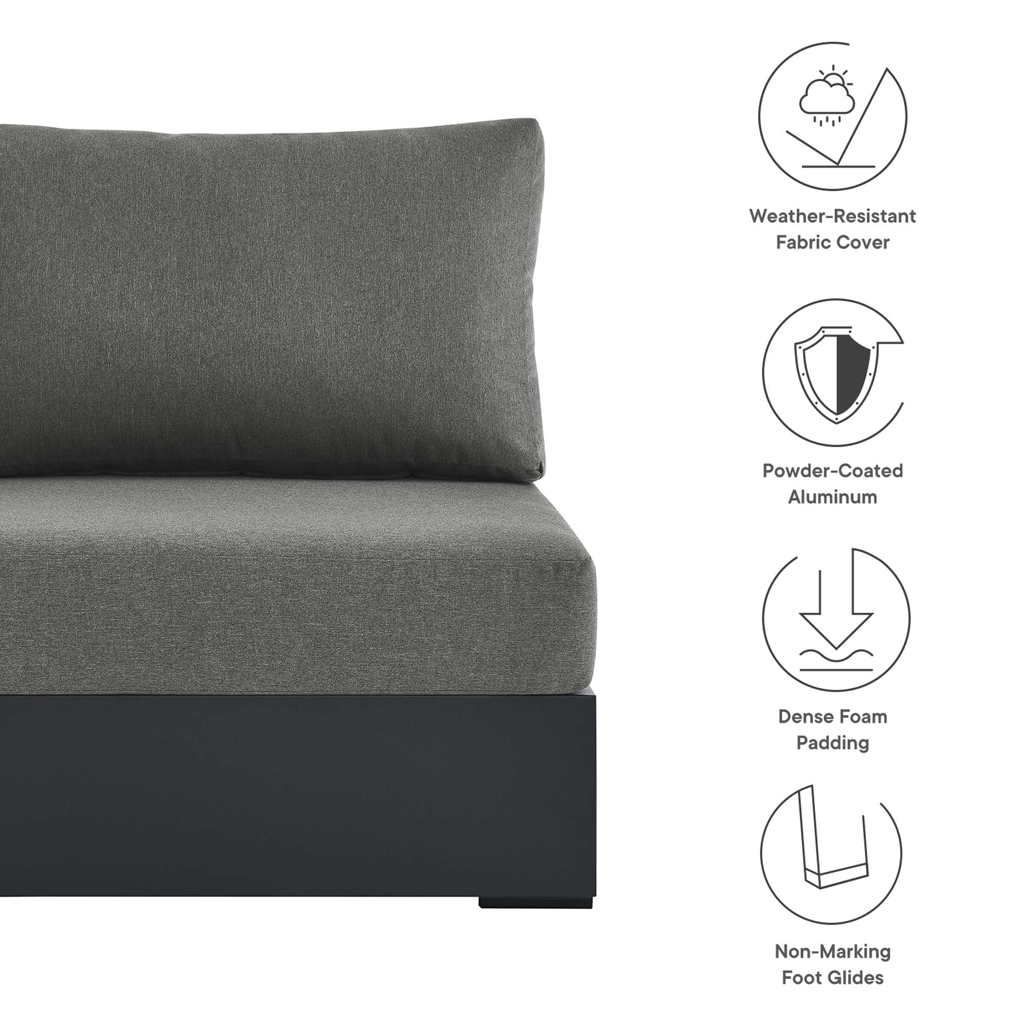 Tahoe Outdoor Patio Powder-Coated Aluminum Modular Armless Chair, Gray Charcoal