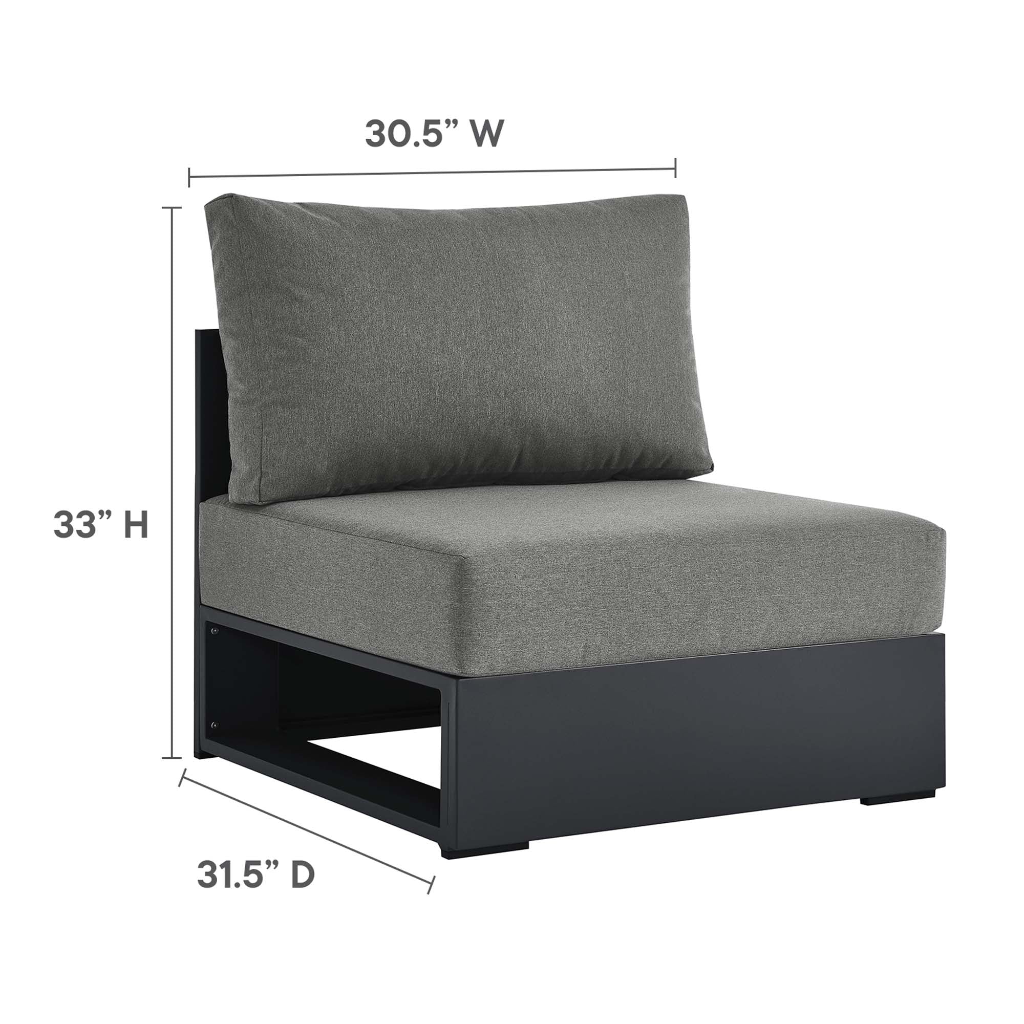 Tahoe Outdoor Patio Powder-Coated Aluminum Modular Armless Chair, Gray Charcoal
