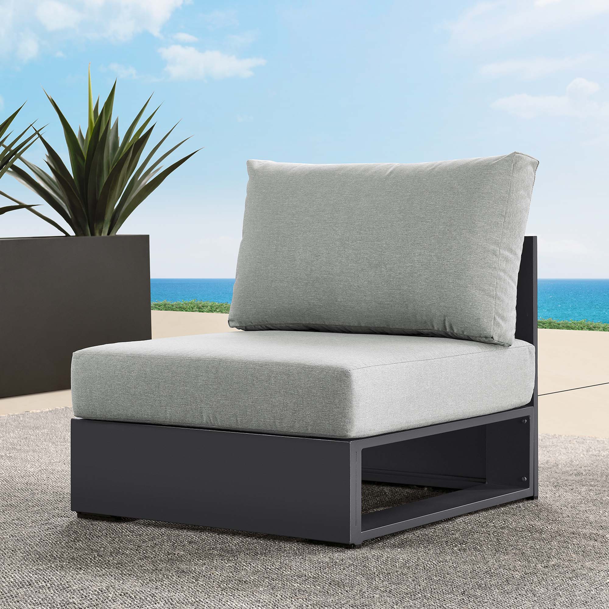 Tahoe Outdoor Patio Powder-Coated Aluminum Modular Armless Chair, Gray Gray