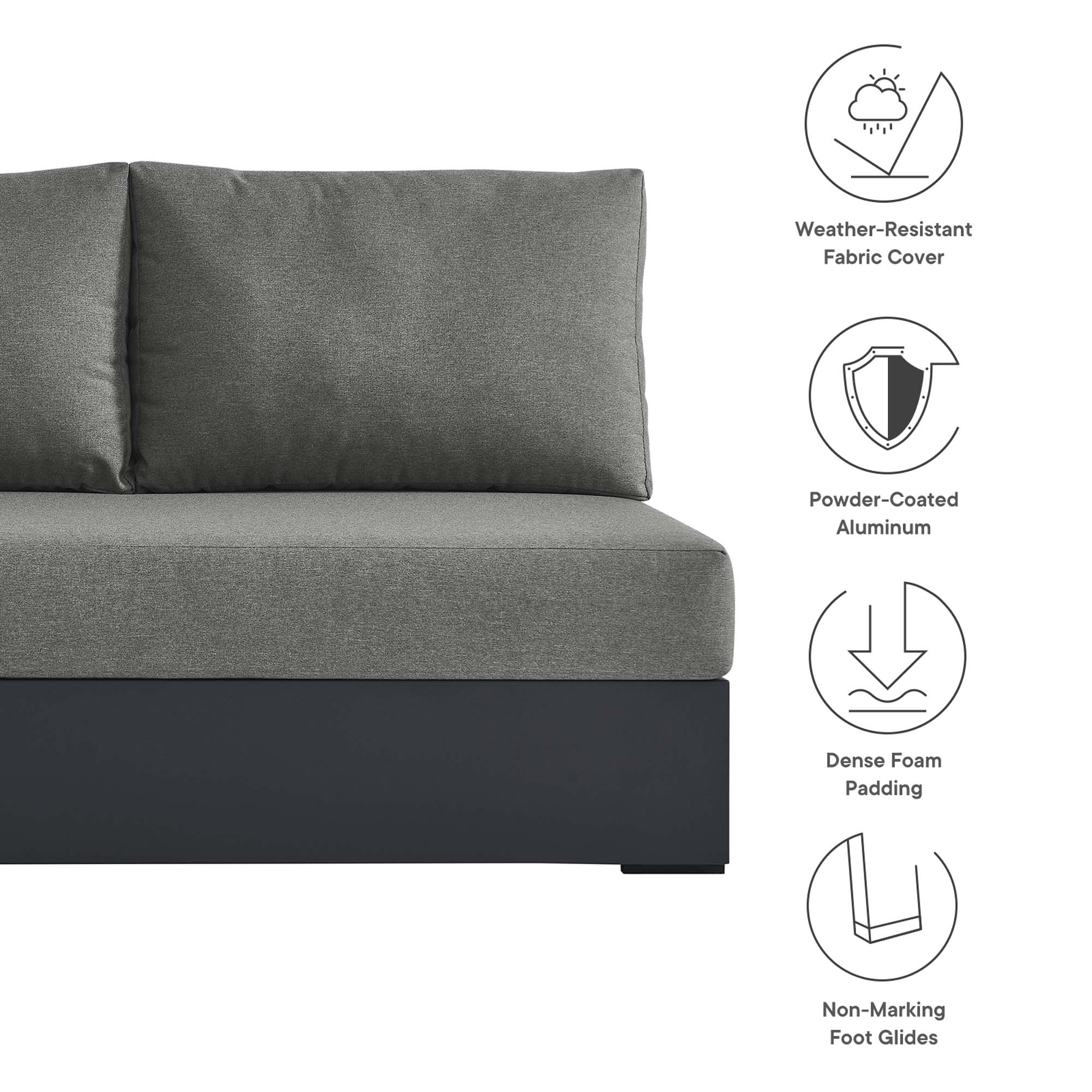 Tahoe Outdoor Patio Powder-Coated Aluminum Modular Left-Facing Loveseat, Gray Charcoal