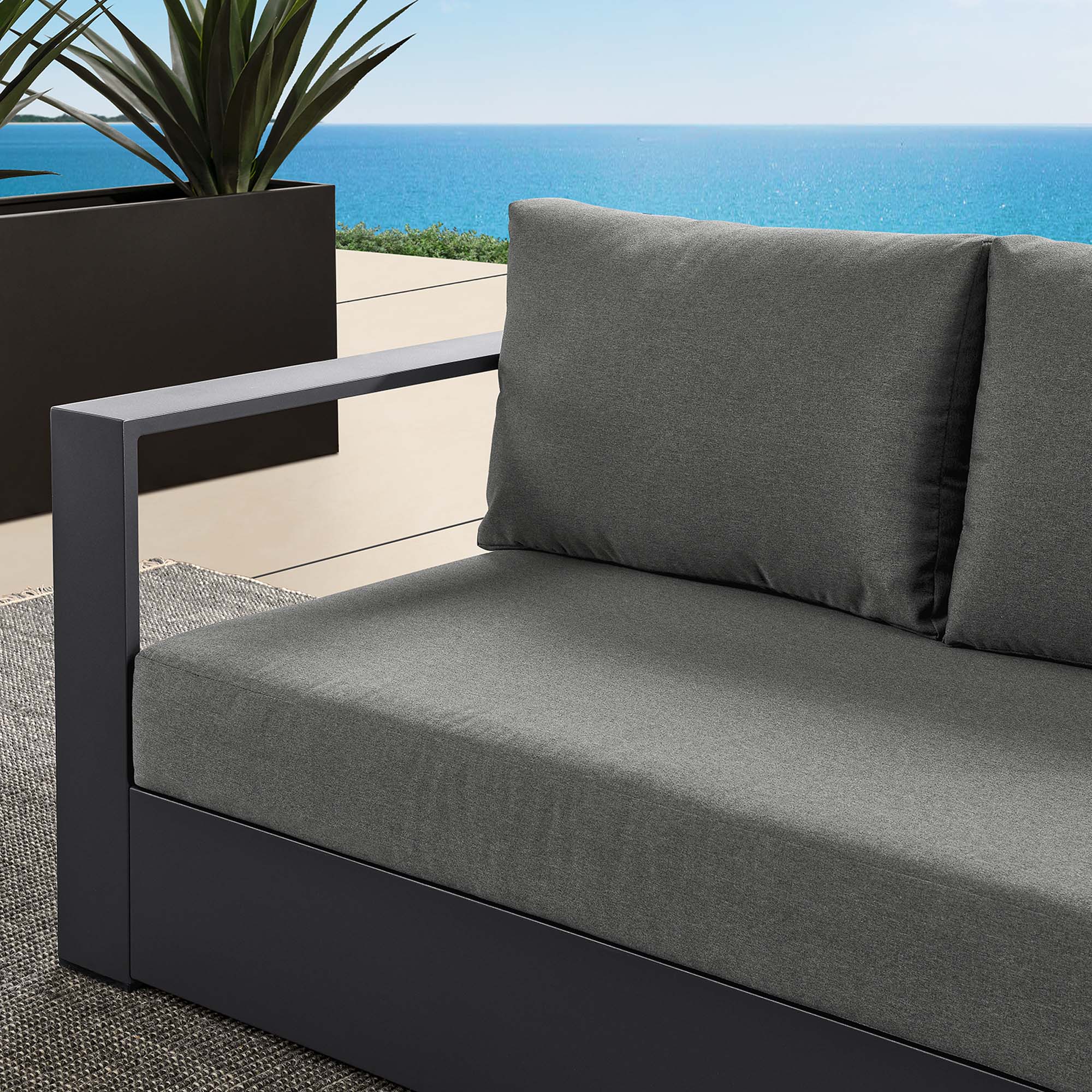 Tahoe Outdoor Patio Powder-Coated Aluminum Modular Left-Facing Loveseat, Gray Charcoal