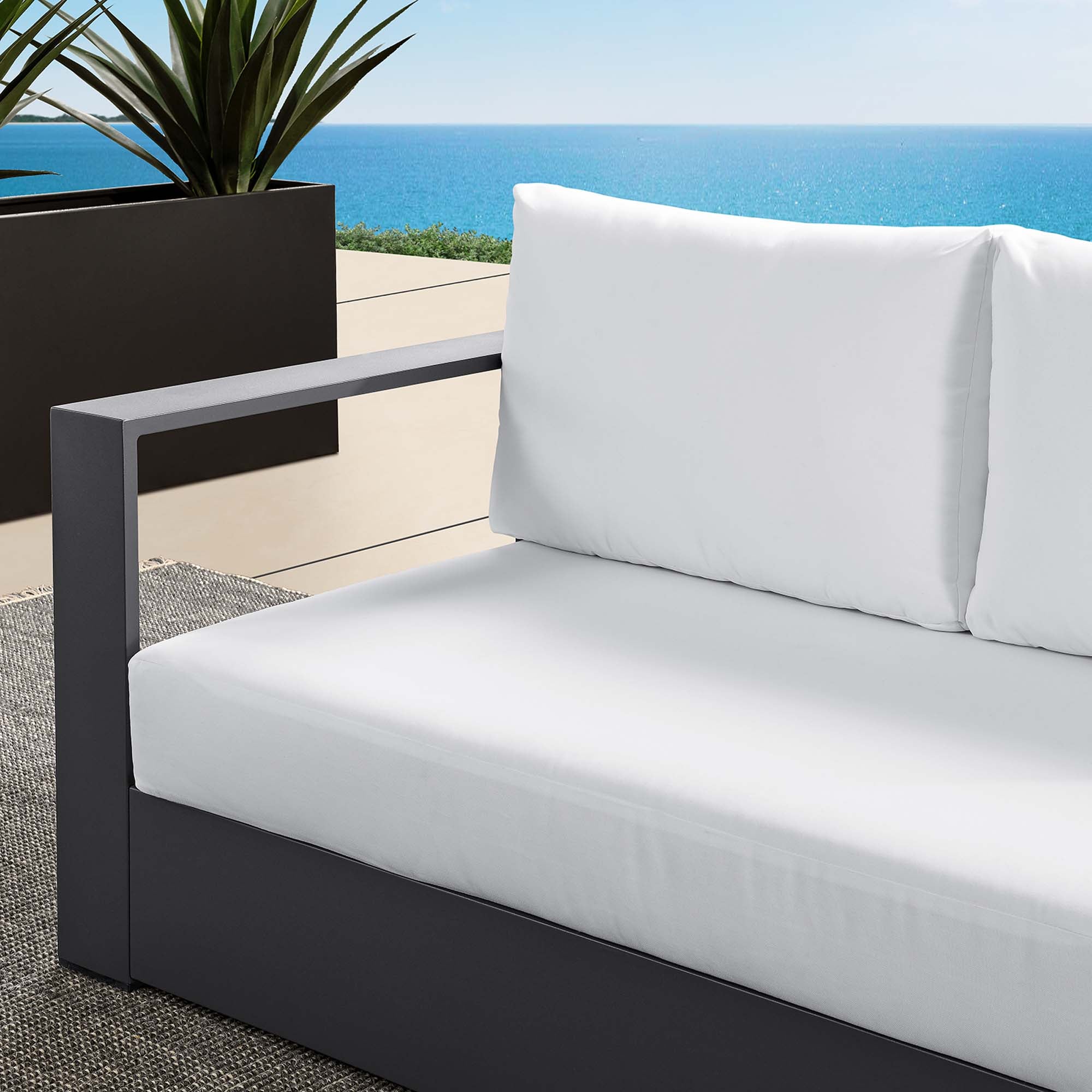 Tahoe Outdoor Patio Powder-Coated Aluminum Modular Left-Facing Loveseat, Gray White
