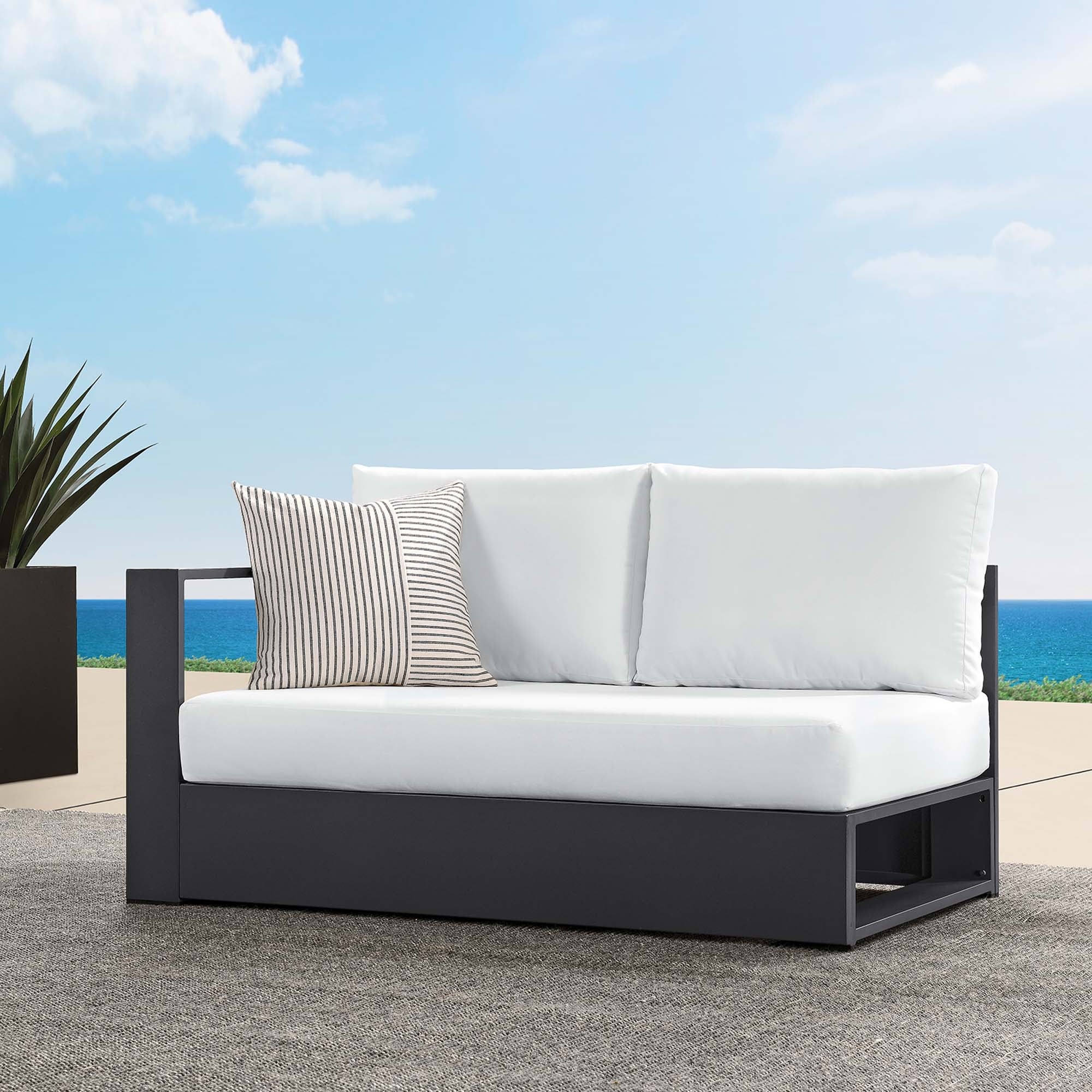 Tahoe Outdoor Patio Powder-Coated Aluminum Modular Left-Facing Loveseat, Gray White