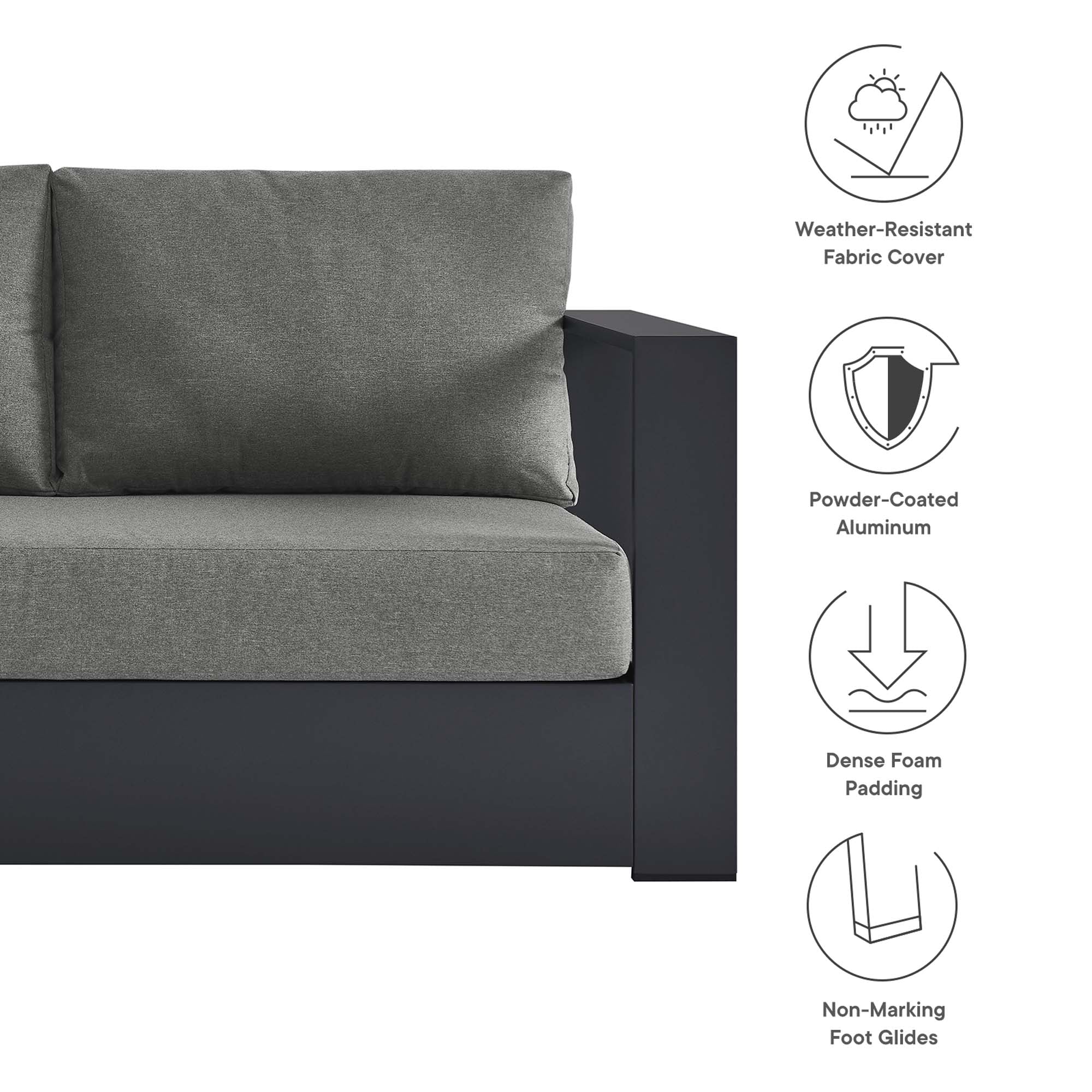 Tahoe Outdoor Patio Powder-Coated Aluminum Modular Right-Facing Loveseat, Gray Charcoal